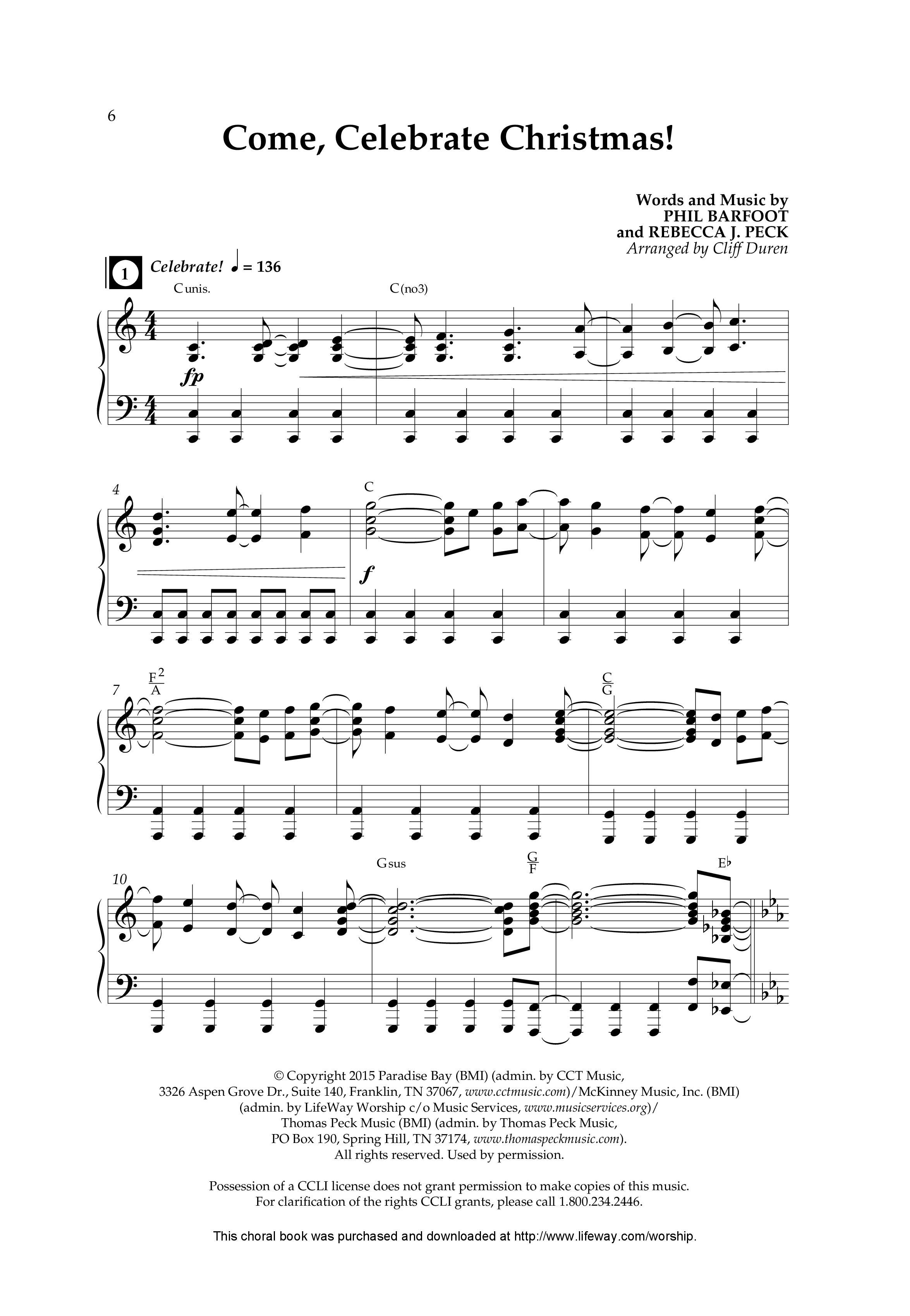 Come Celebrate Christmas (Choral Anthem SATB) Anthem (SATB/Piano) (Lifeway Choral / Arr. Cliff Duren)