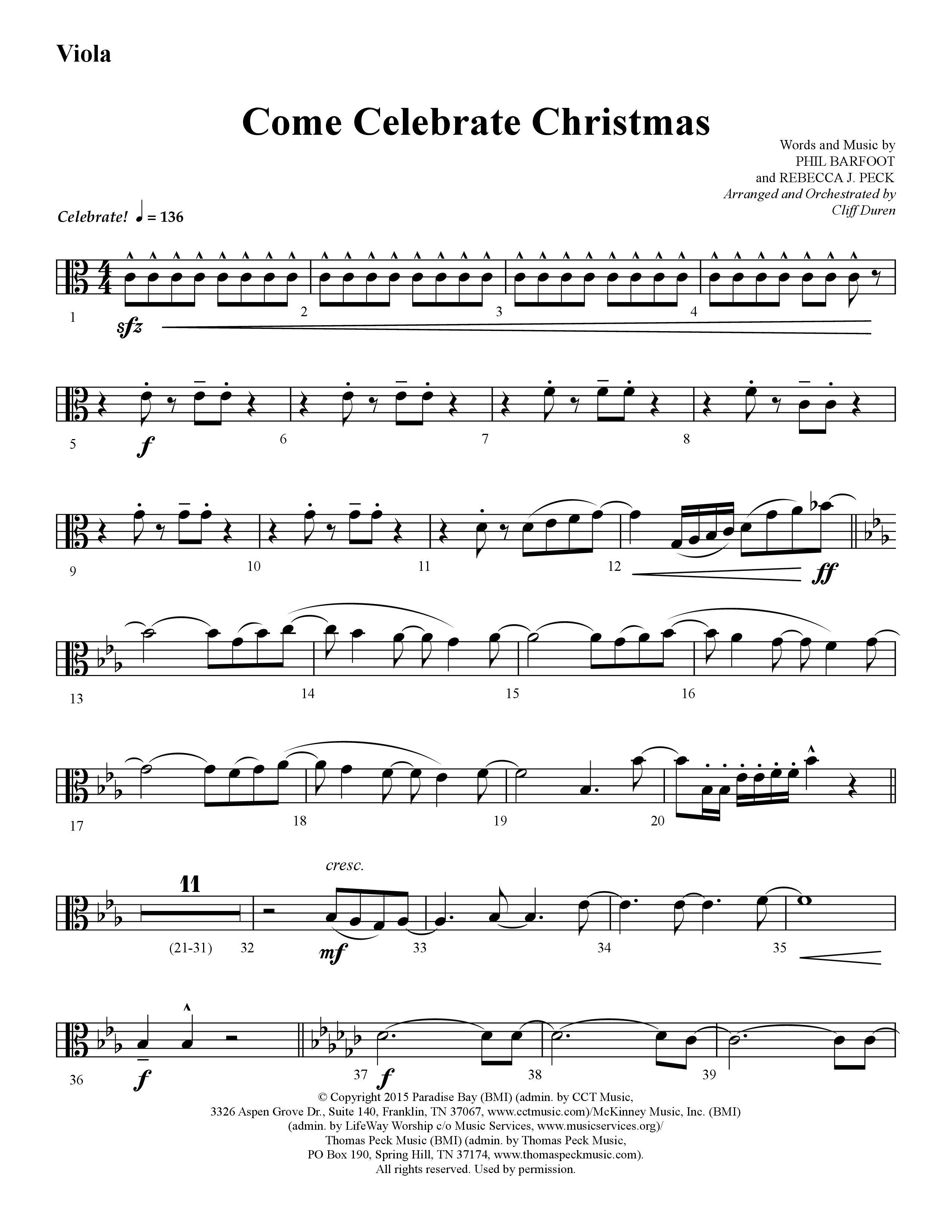 Come Celebrate Christmas (Choral Anthem SATB) Viola (Lifeway Choral / Arr. Cliff Duren)