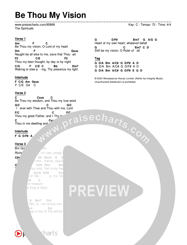 Be Thou My Vision Chord Chart (The Spirituals)