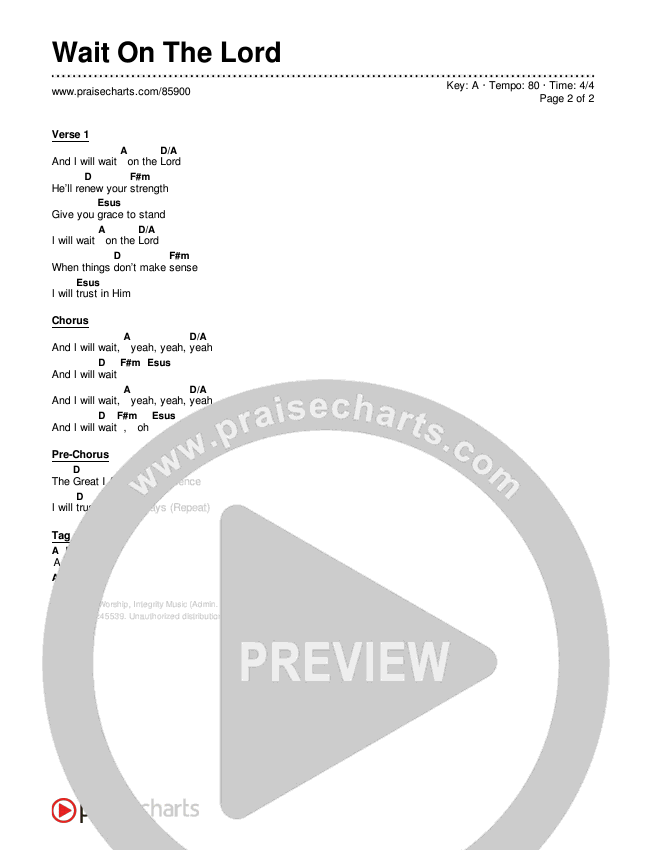 Wait On The Lord Chord Chart (Life Worship)
