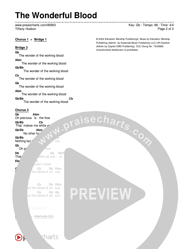 The Wonderful Blood Chords & Lyrics (Tiffany Hudson)