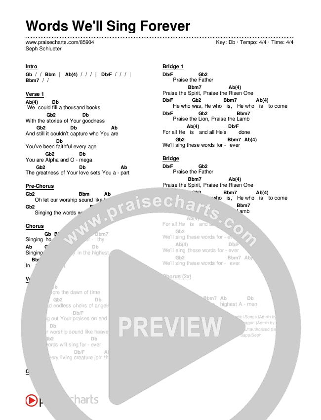 Words We'll Sing Forever Chords & Lyrics (Seph Schlueter)