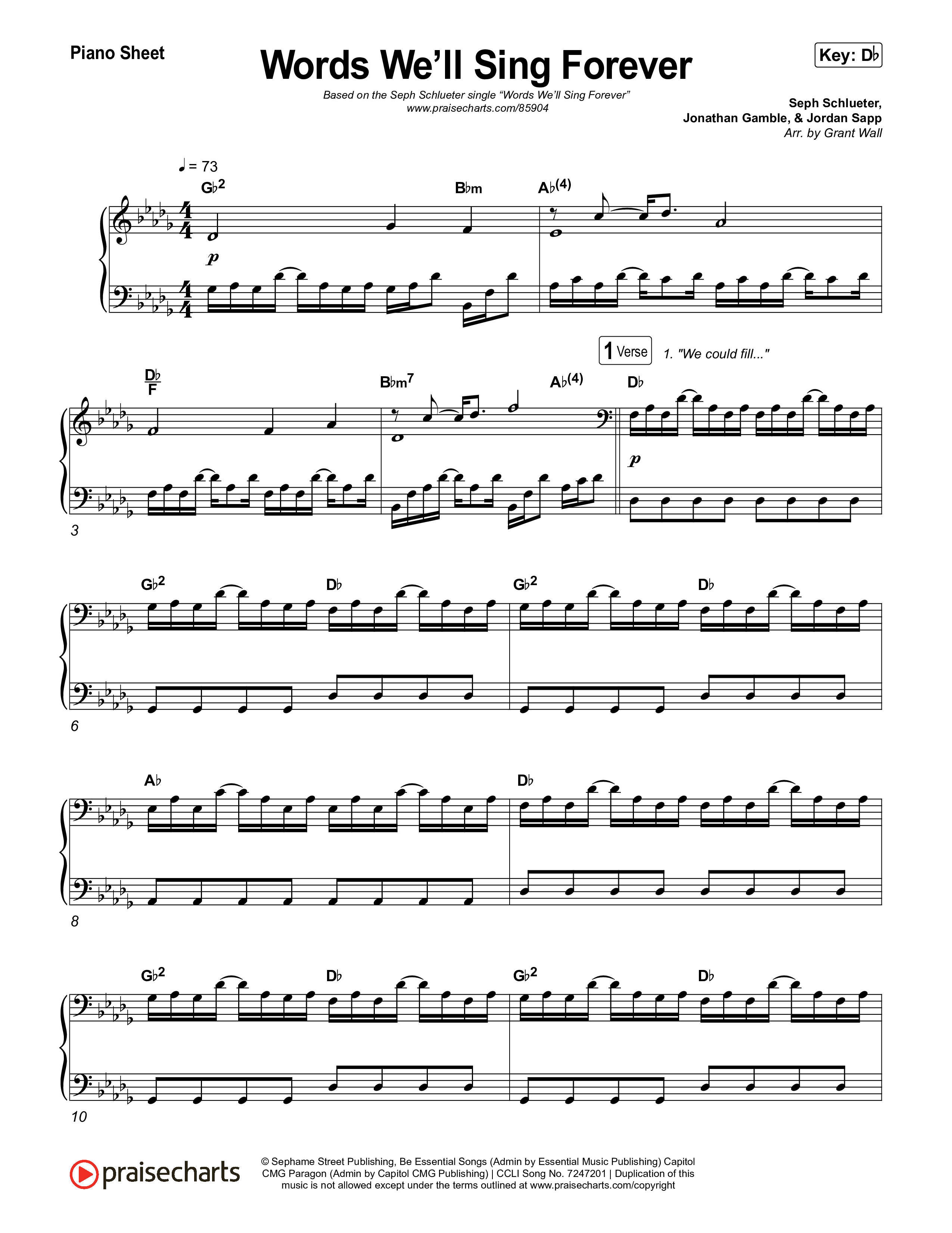 Words We'll Sing Forever Piano Sheet (Seph Schlueter)