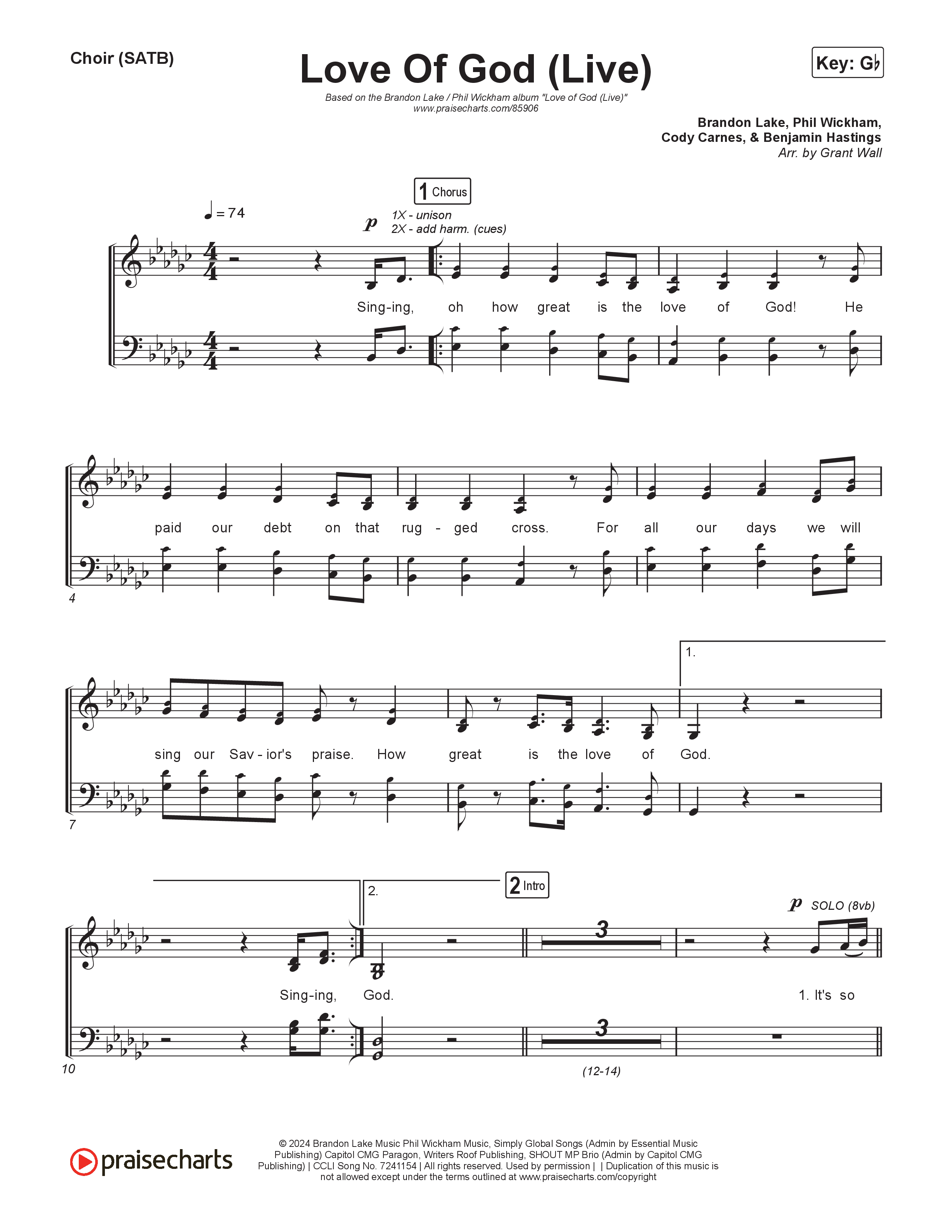 Love Of God (Live) Choir Sheet (SATB) (Brandon Lake / Phil Wickham)