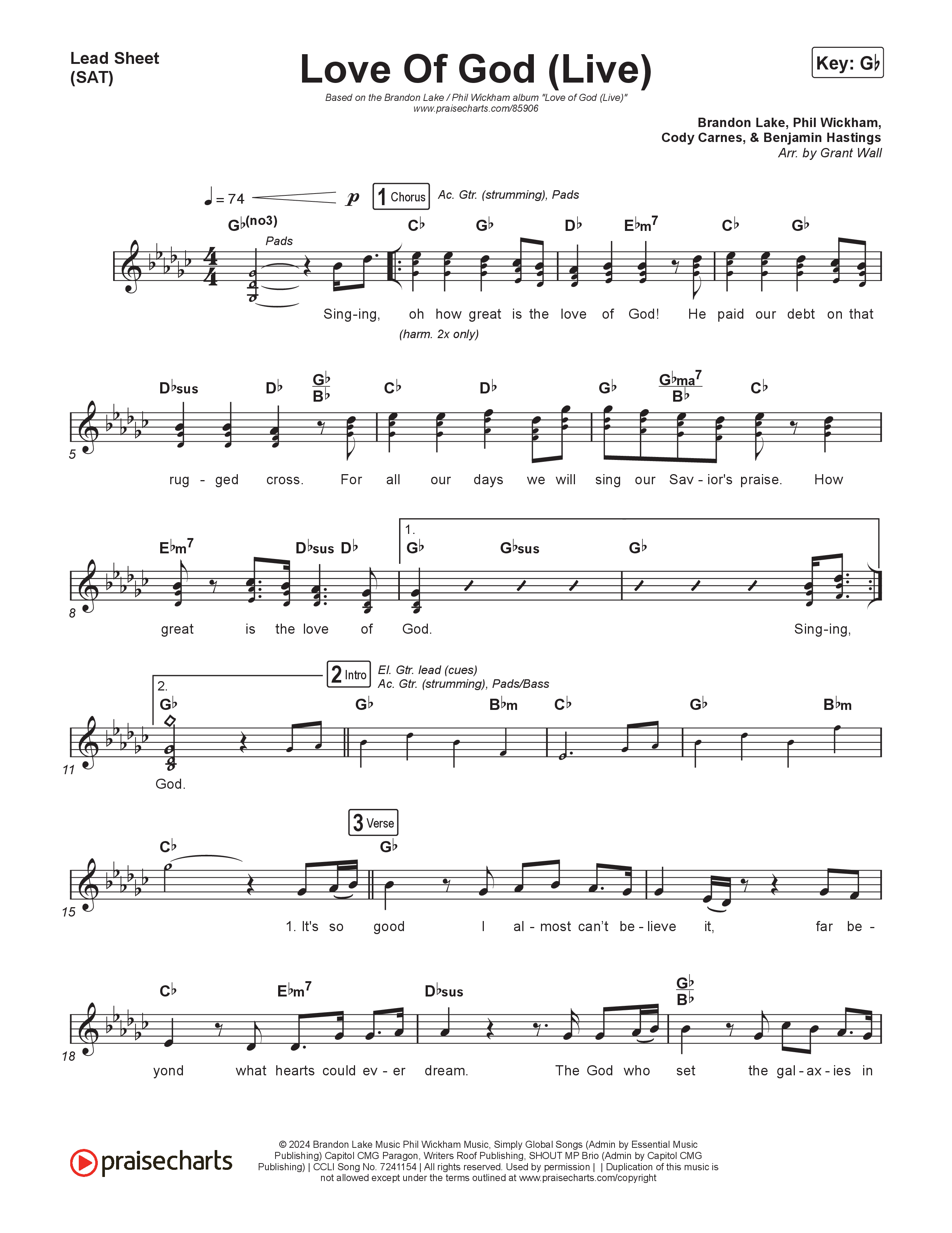Love Of God (Live) Lead Sheet (SAT) (Brandon Lake / Phil Wickham)