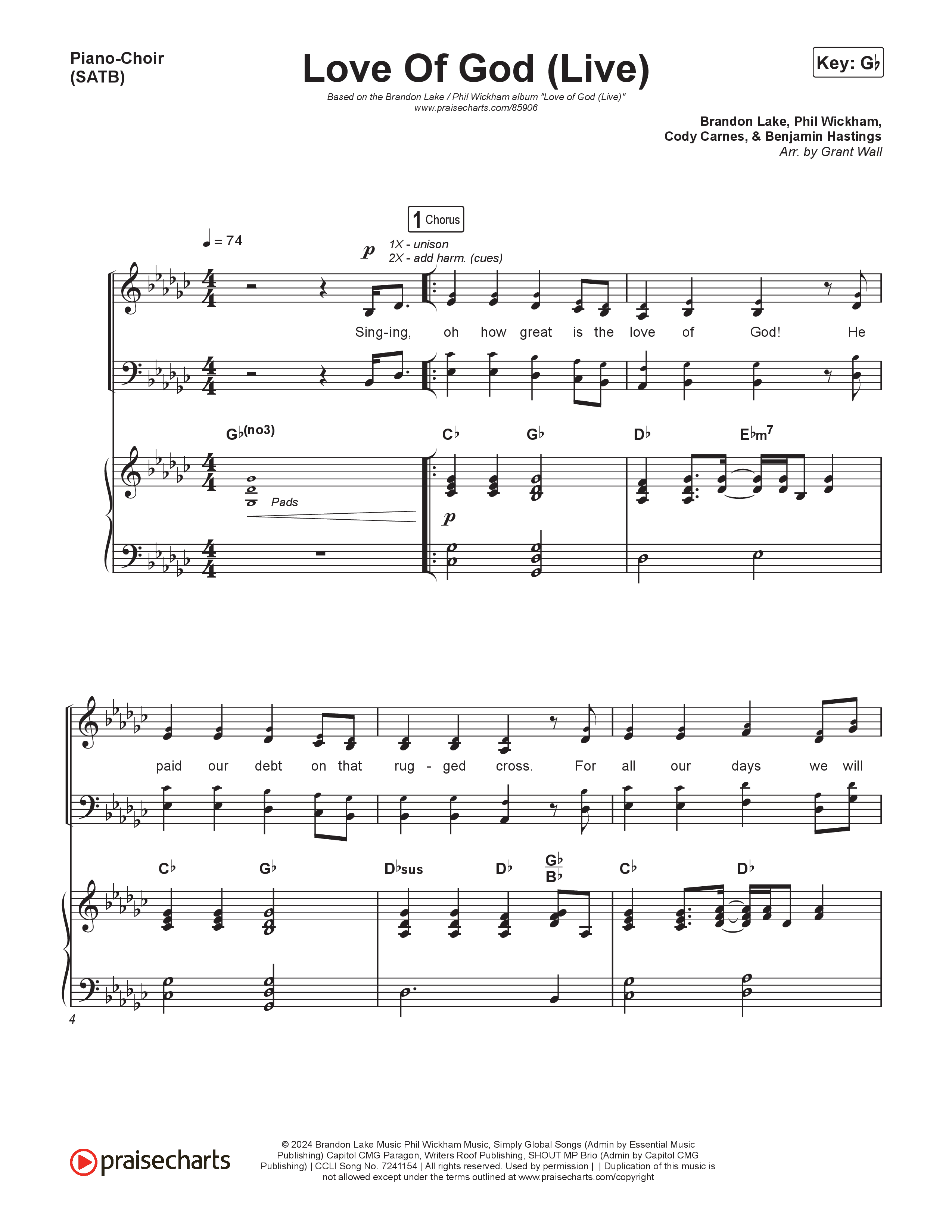 Love Of God (Live) Piano/Vocal (SATB) (Brandon Lake / Phil Wickham)
