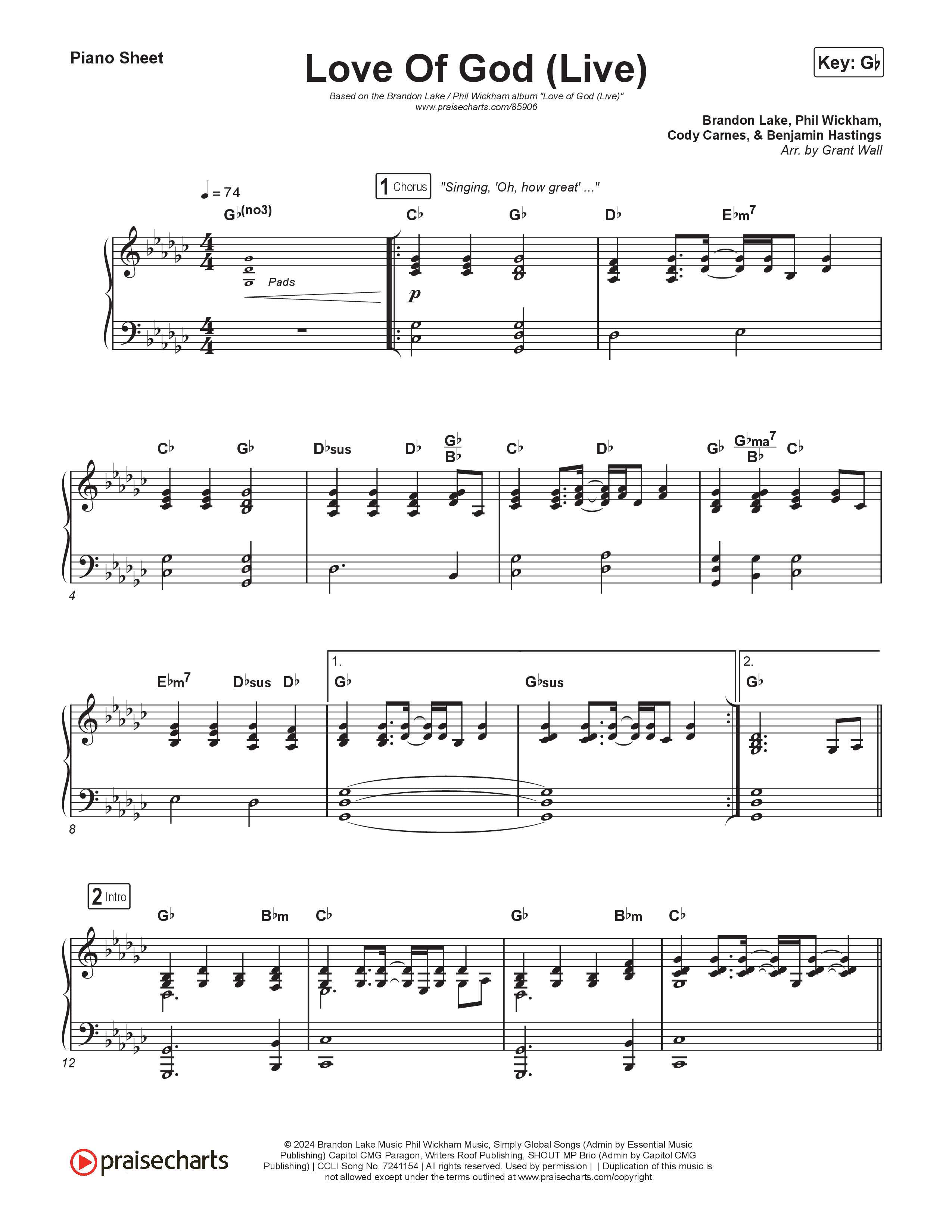 Love Of God (Live) Piano Sheet (Brandon Lake / Phil Wickham)