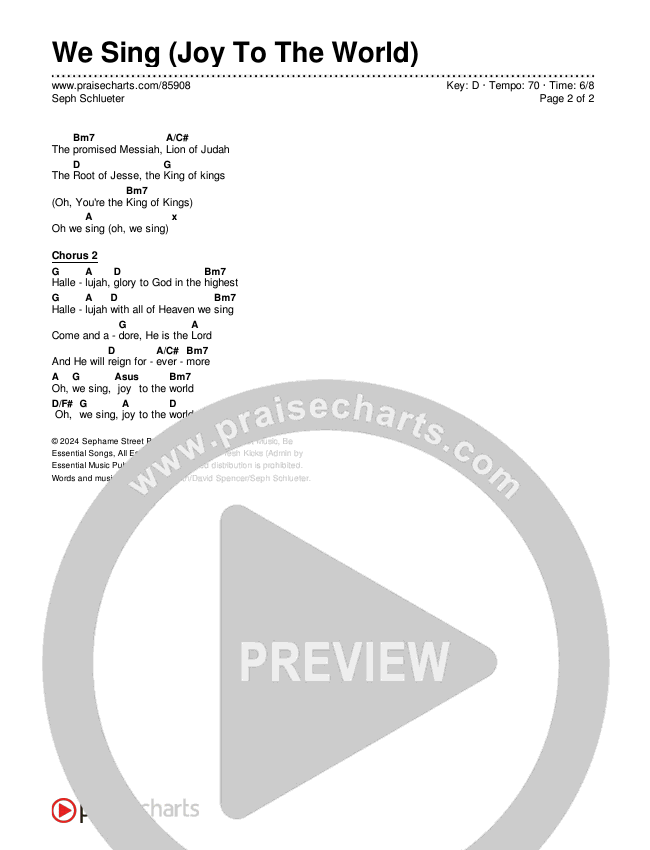 We Sing (Joy To The World) Chords & Lyrics (Seph Schlueter)