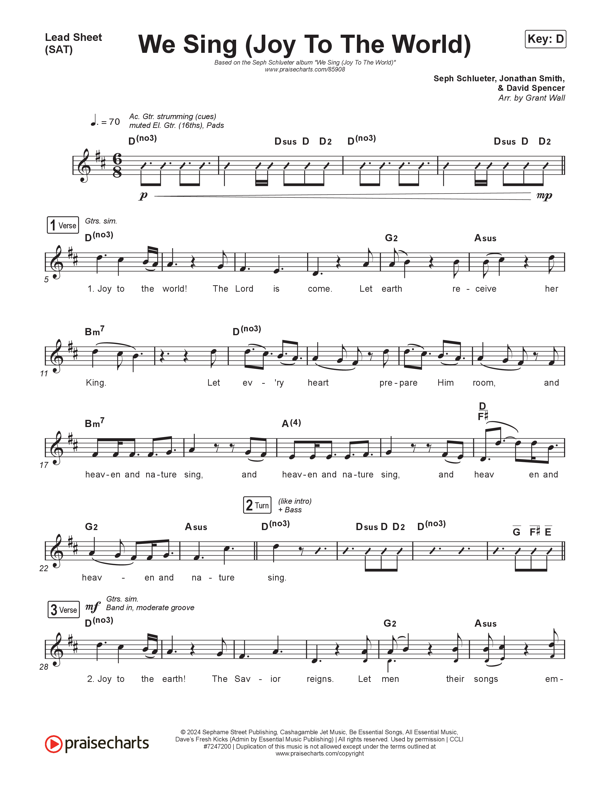 We Sing (Joy To The World) Lead Sheet (SAT) (Seph Schlueter)