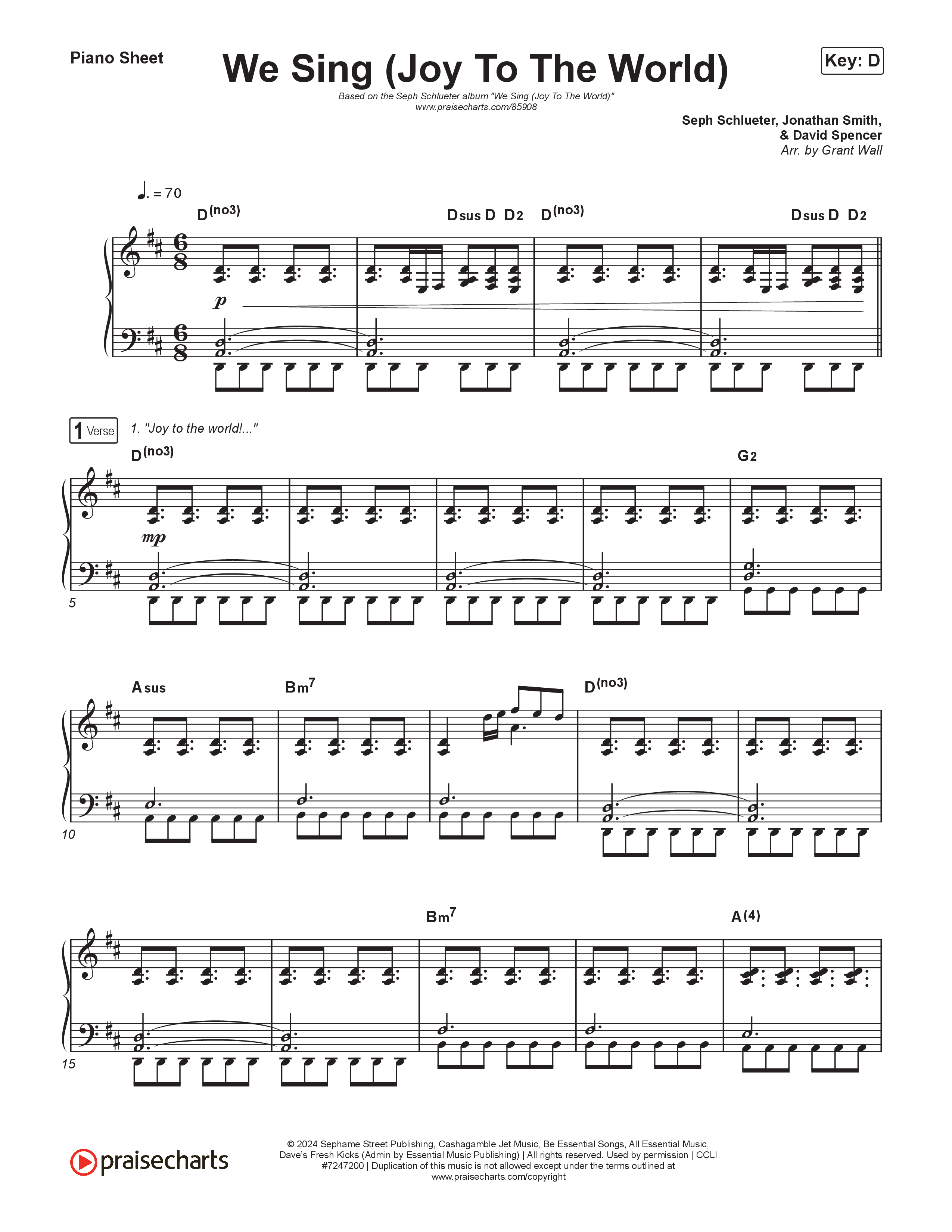 We Sing (Joy To The World) Piano Sheet (Seph Schlueter)