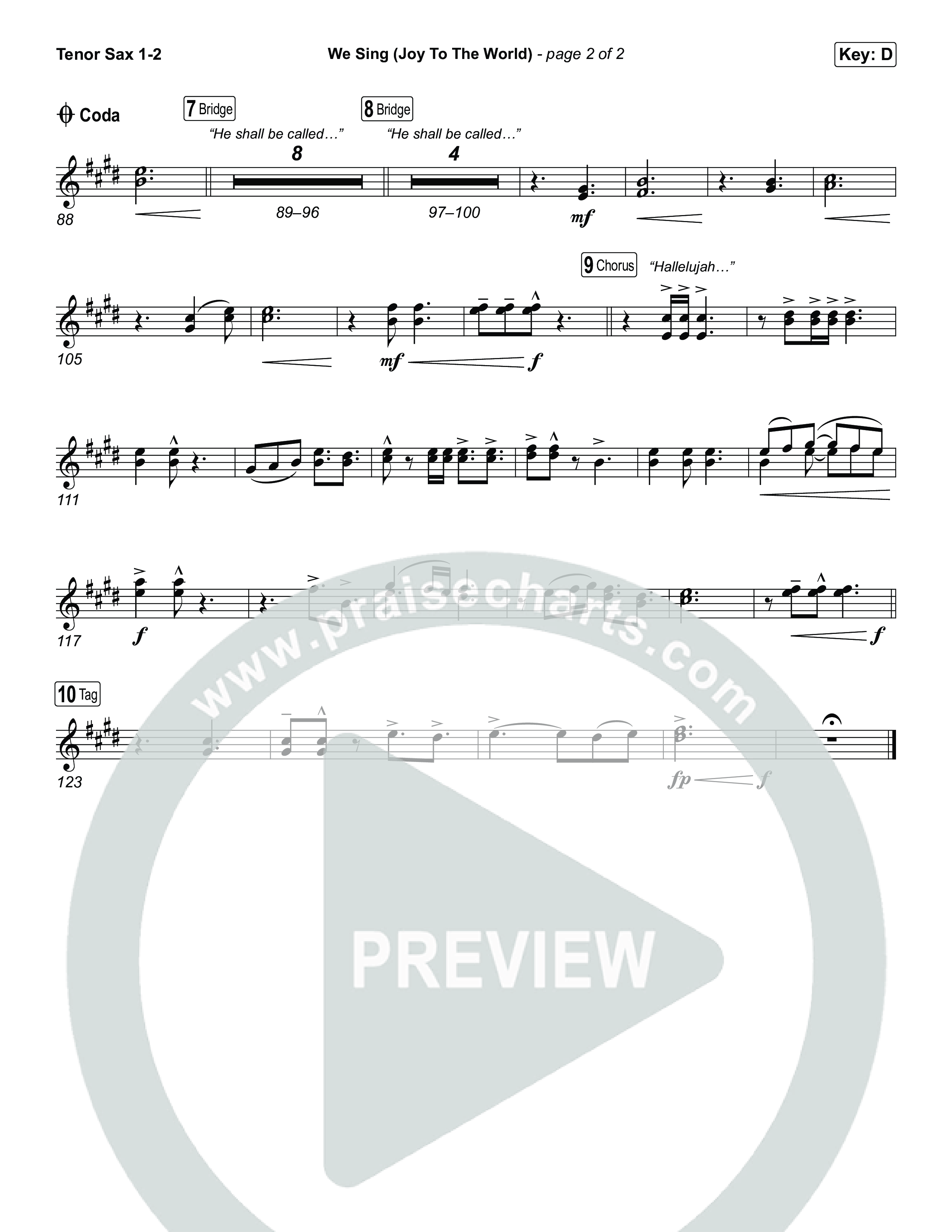 We Sing (Joy To The World) Tenor Sax 1,2 (Seph Schlueter)