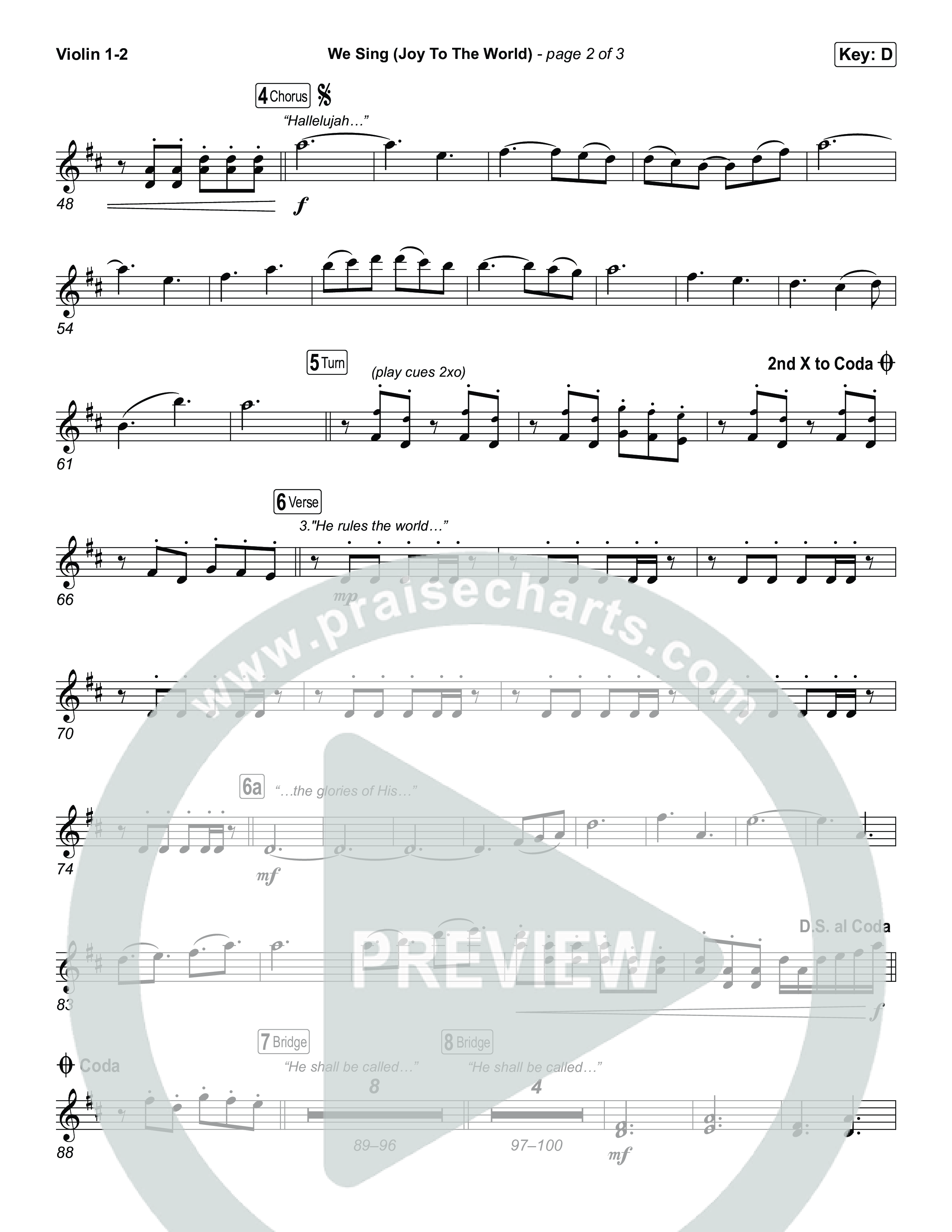 We Sing (Joy To The World) Violin 1,2 (Seph Schlueter)
