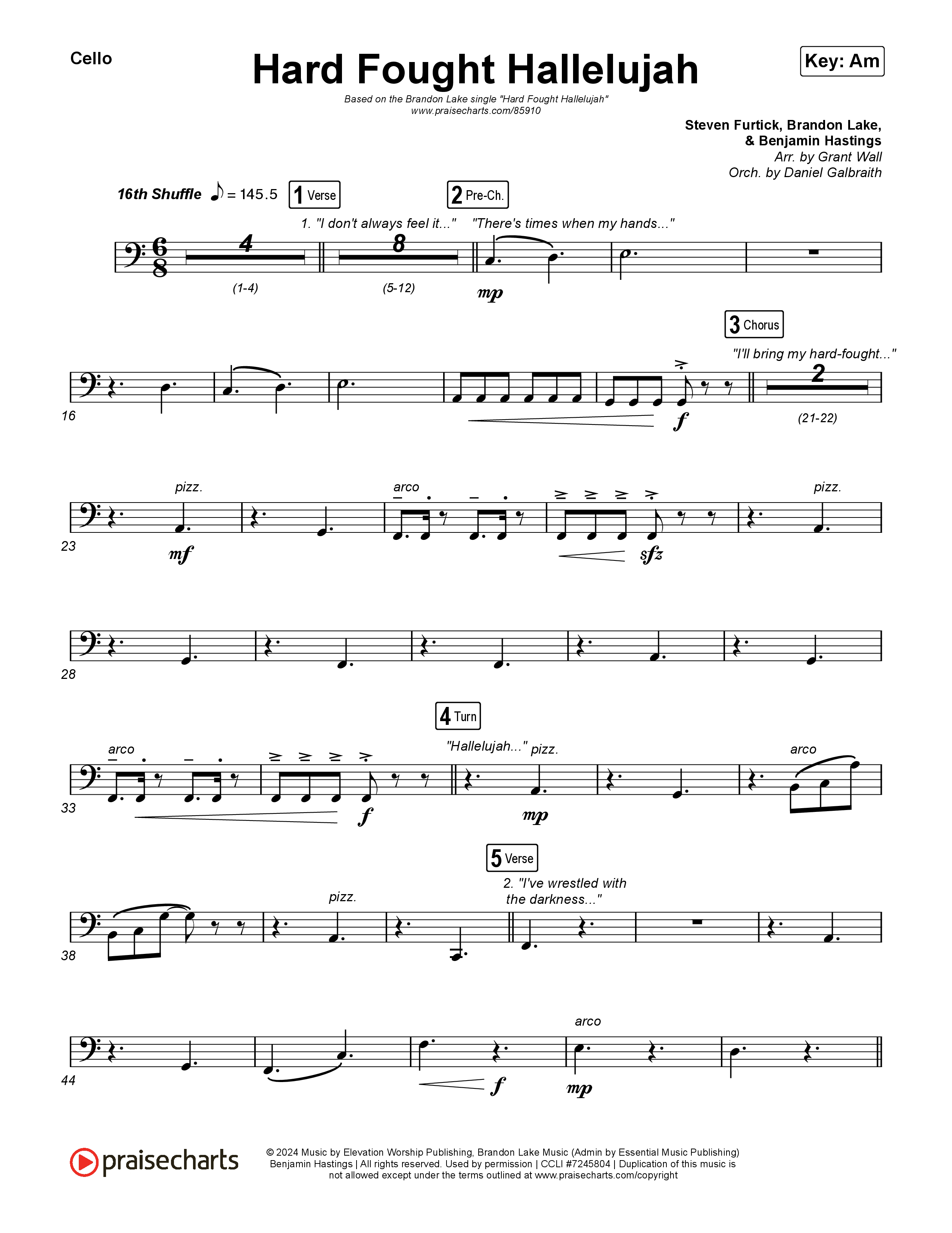 Hard Fought Hallelujah Cello (Brandon Lake)