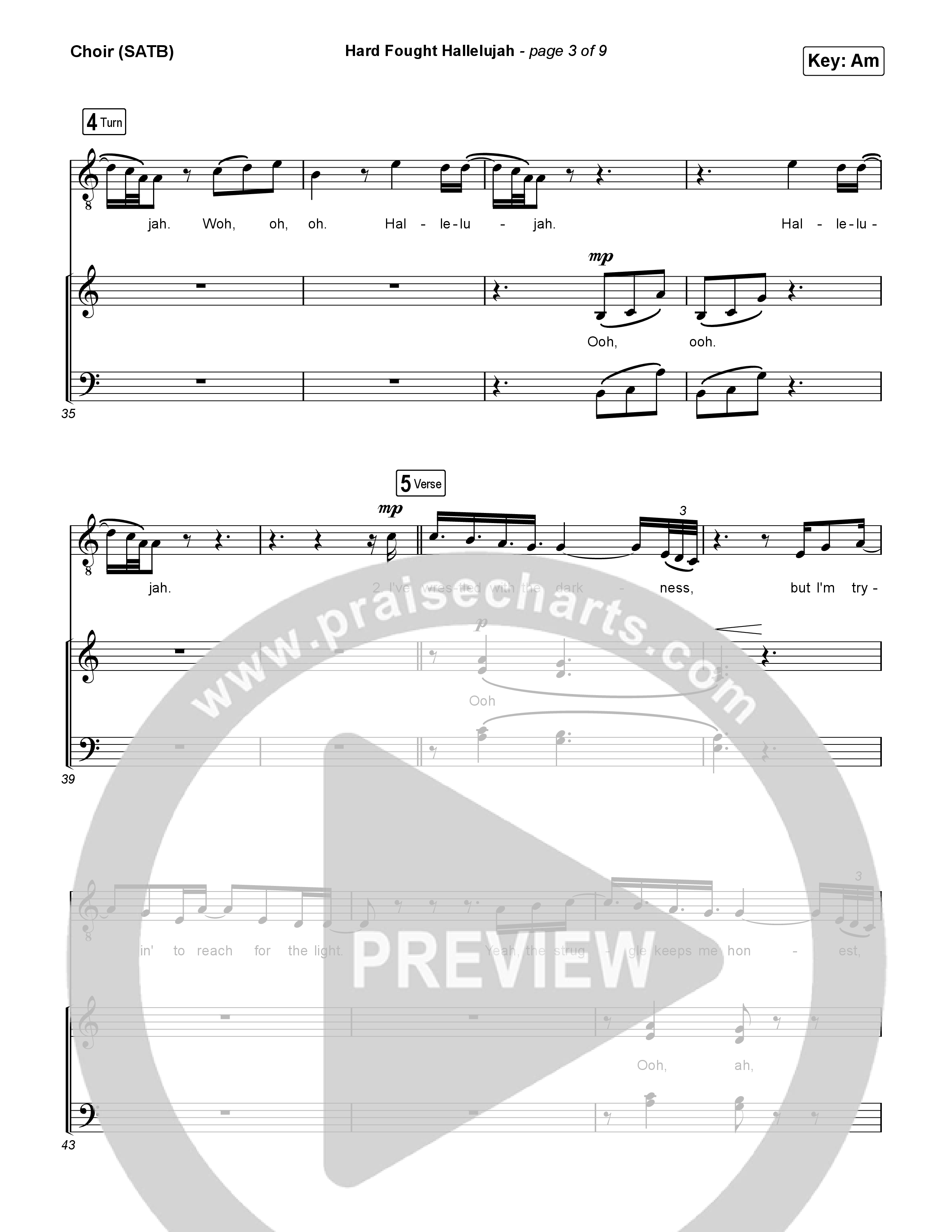 Hard Fought Hallelujah Choir Sheet (SATB) (Brandon Lake)