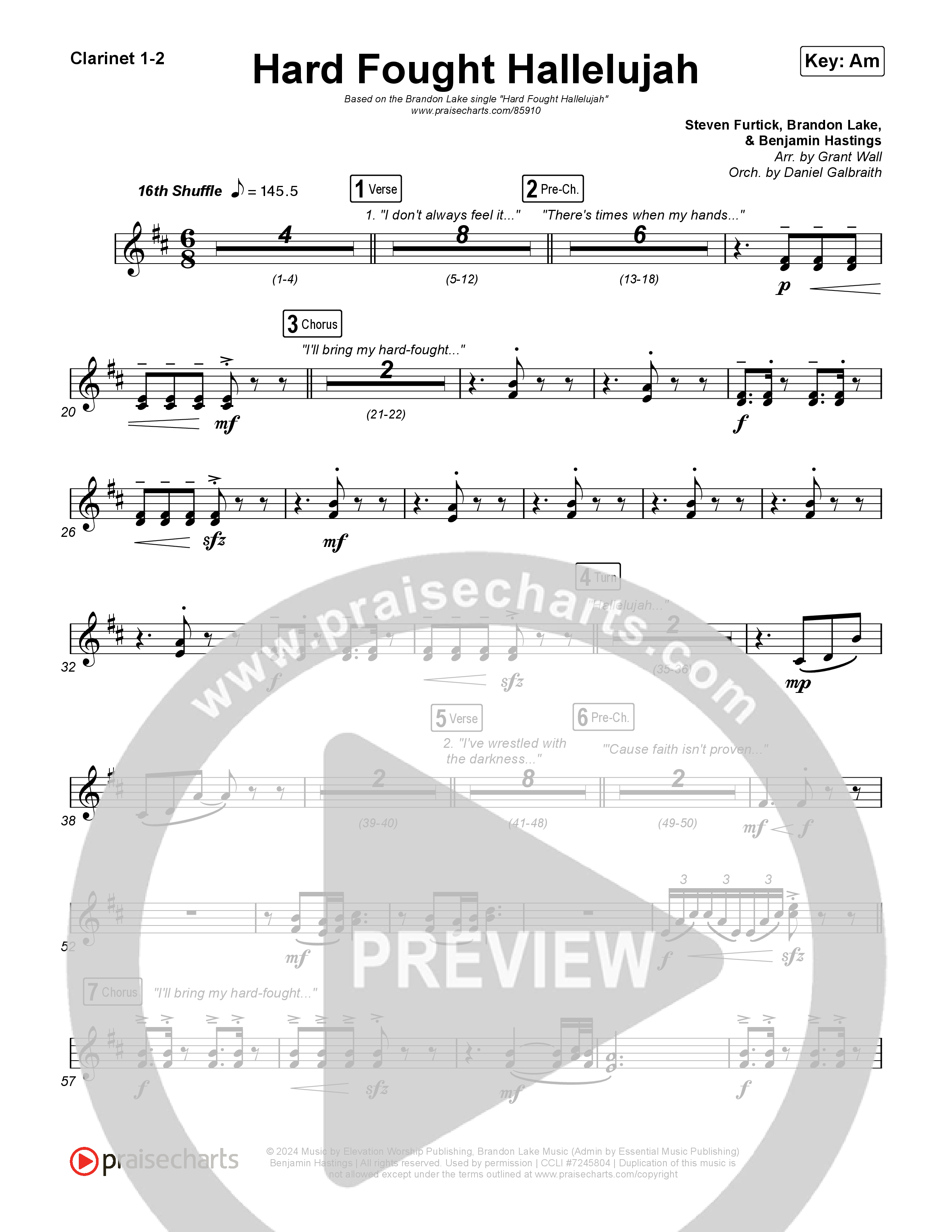 Hard Fought Hallelujah Clarinet 1,2 (Brandon Lake)