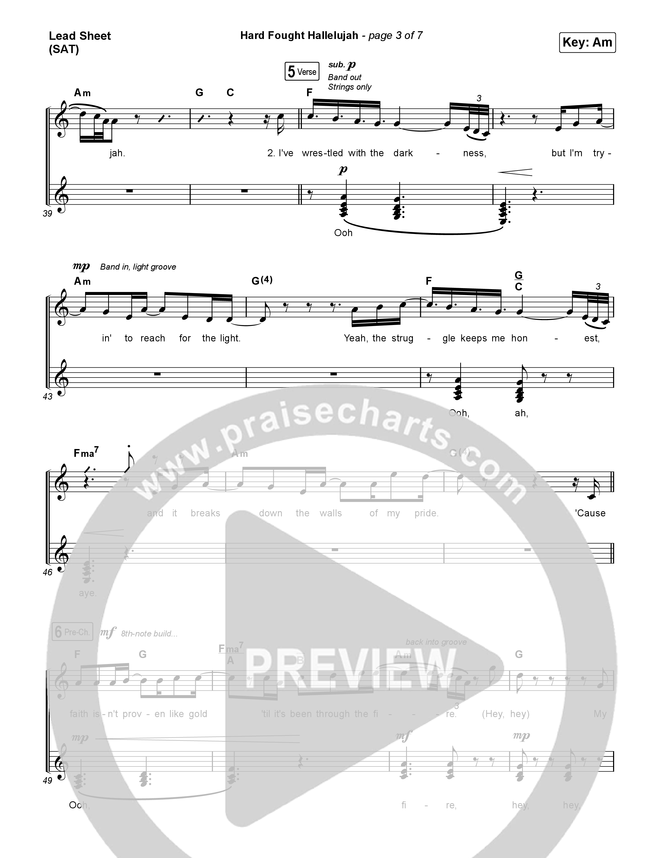 Hard Fought Hallelujah Lead Sheet (SAT) (Brandon Lake)