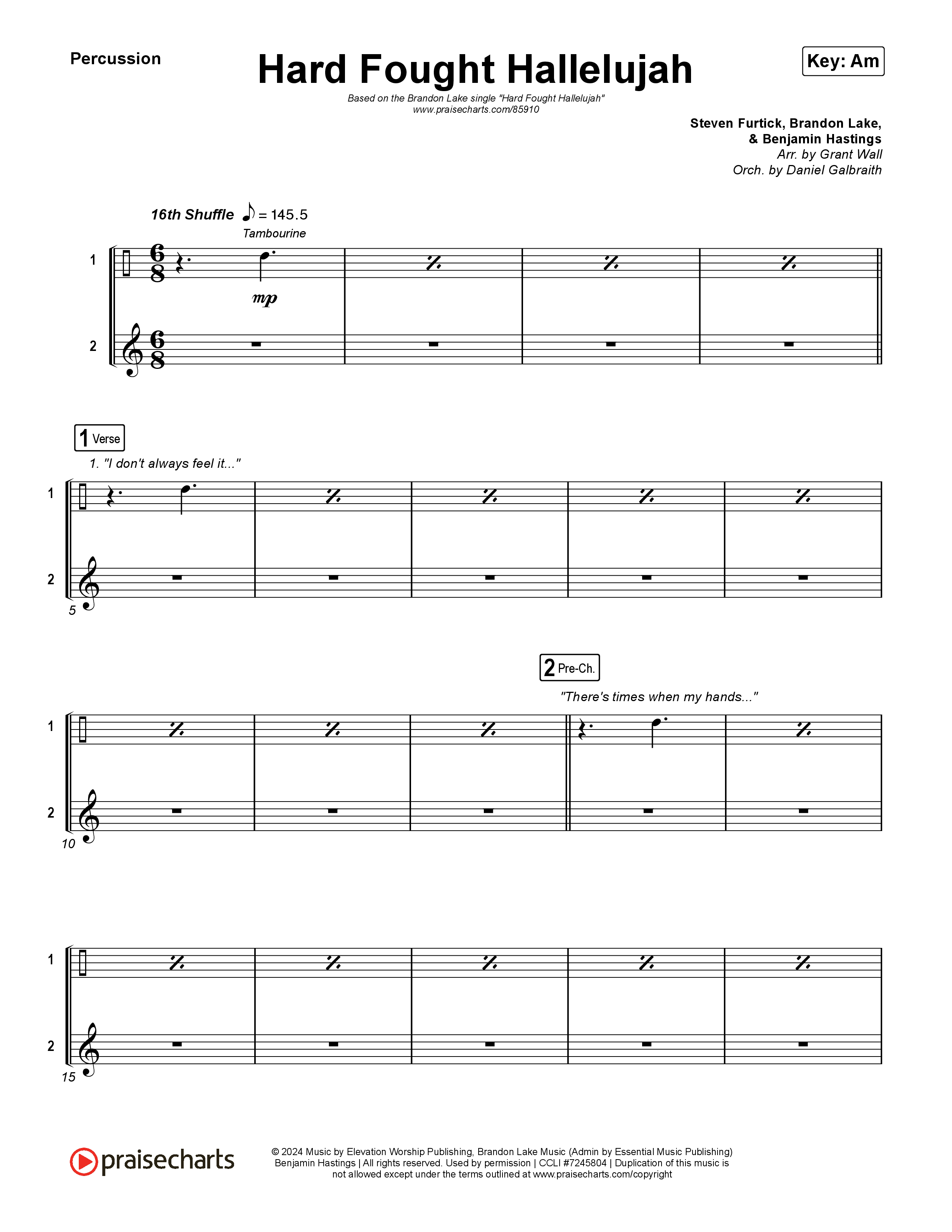 Hard Fought Hallelujah Percussion (Brandon Lake)