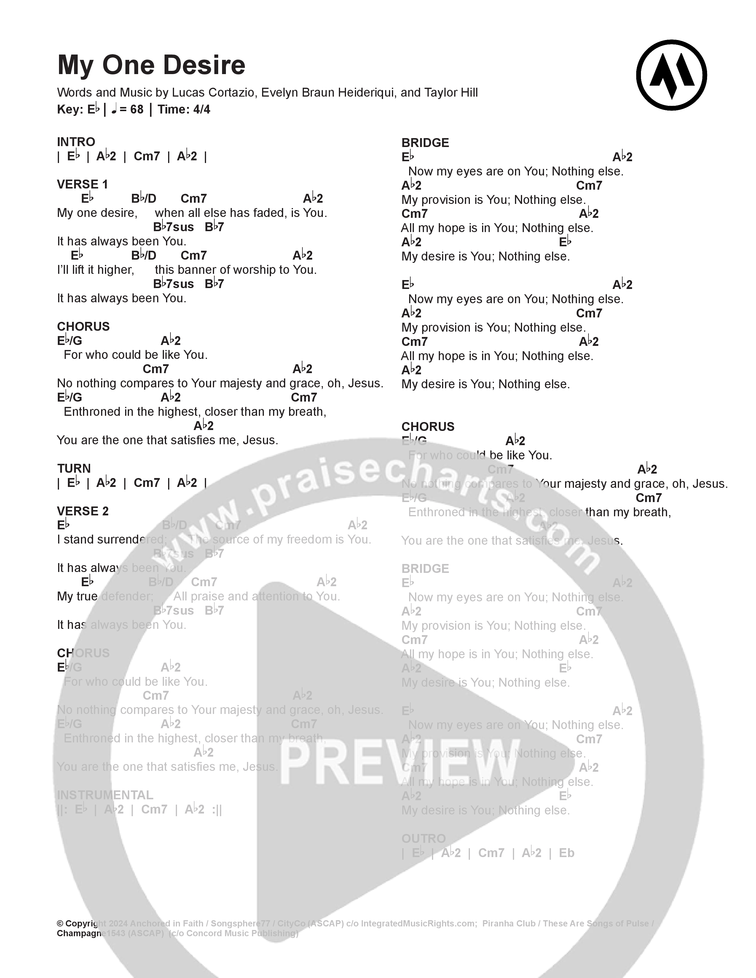 My One Desire Chord Chart (Anchored Music / Lucas & Evelyn Cortazio)