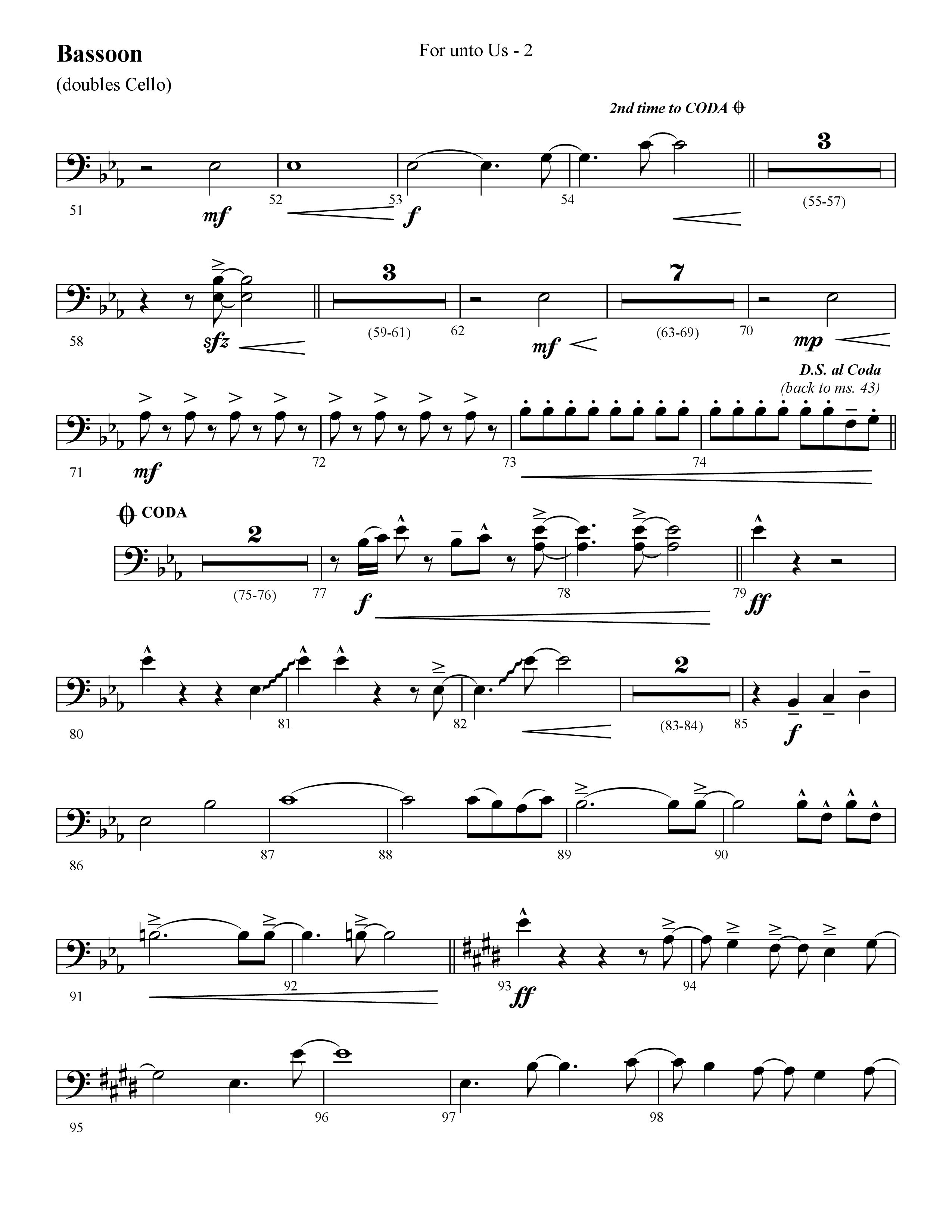 For Unto Us (Choral Anthem SATB) Bassoon (Lifeway Choral / Arr. Cliff Duren)