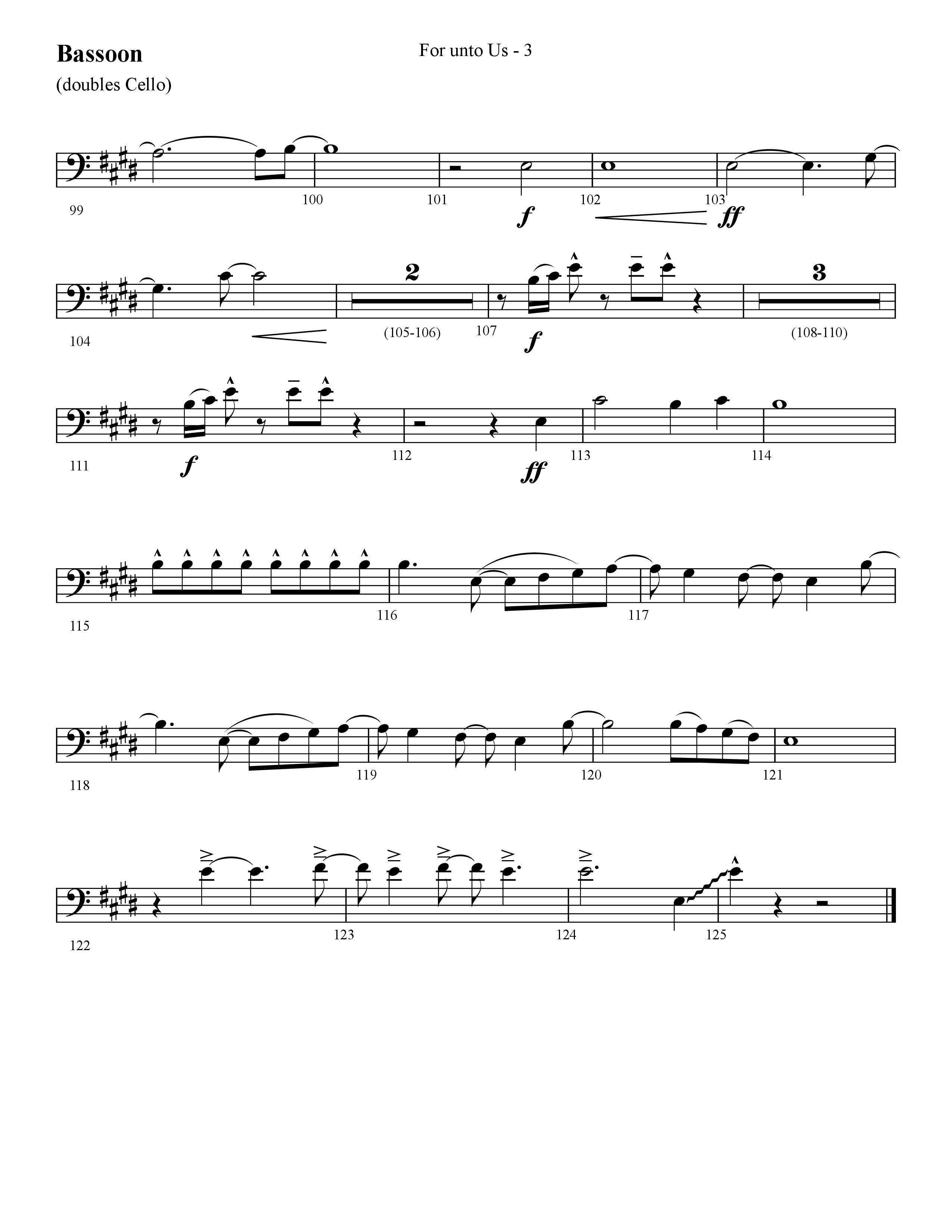 For Unto Us (Choral Anthem SATB) Bassoon (Lifeway Choral / Arr. Cliff Duren)