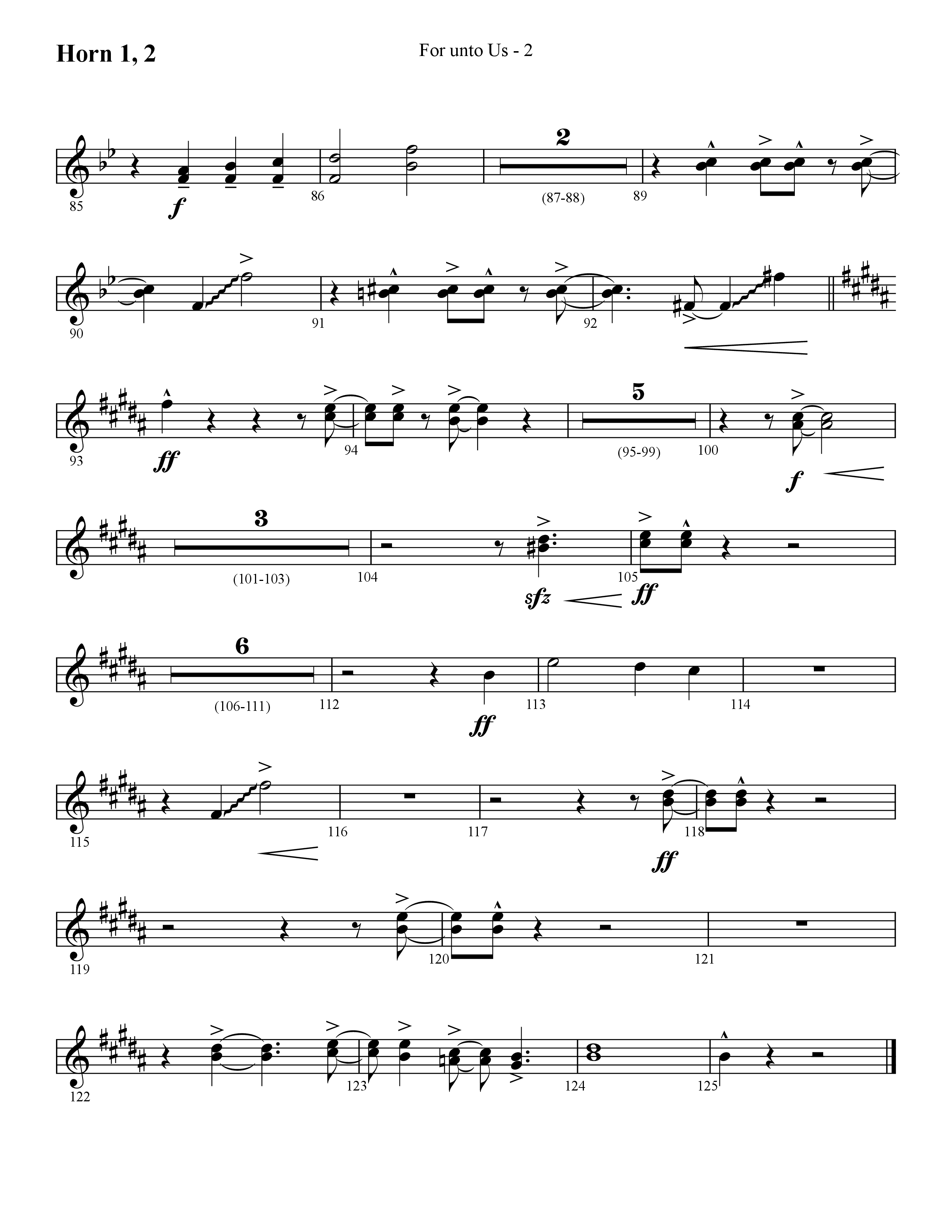 For Unto Us (Choral Anthem SATB) French Horn 1/2 (Lifeway Choral / Arr. Cliff Duren)
