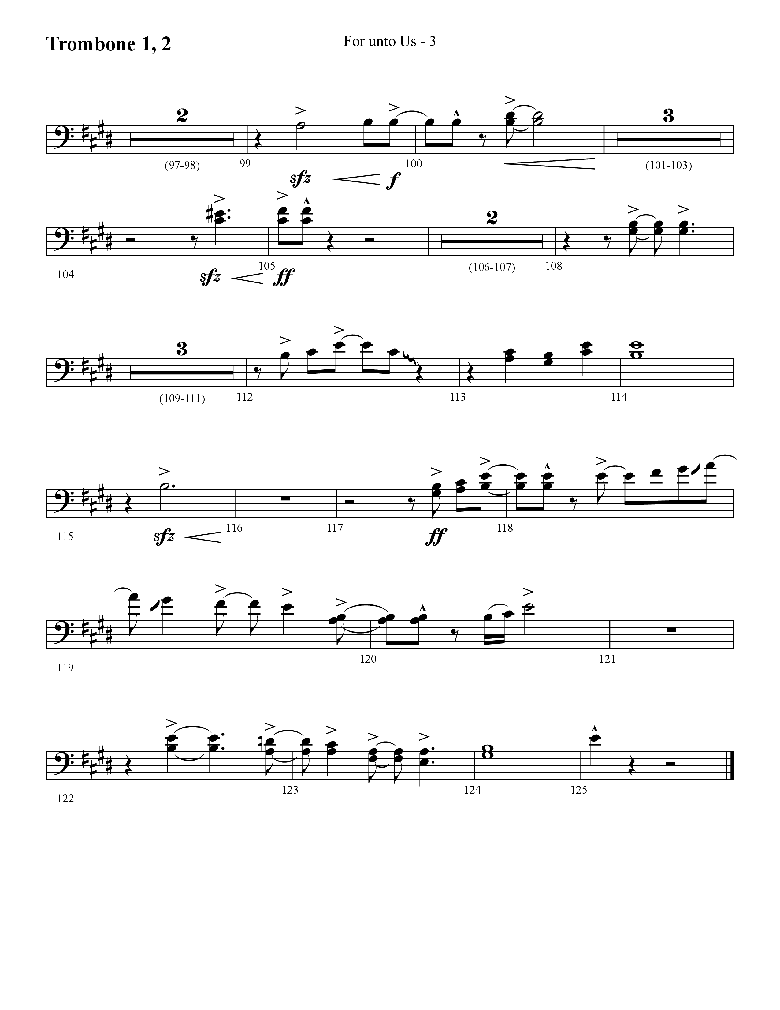 For Unto Us (Choral Anthem SATB) Trombone 1/2 (Lifeway Choral / Arr. Cliff Duren)
