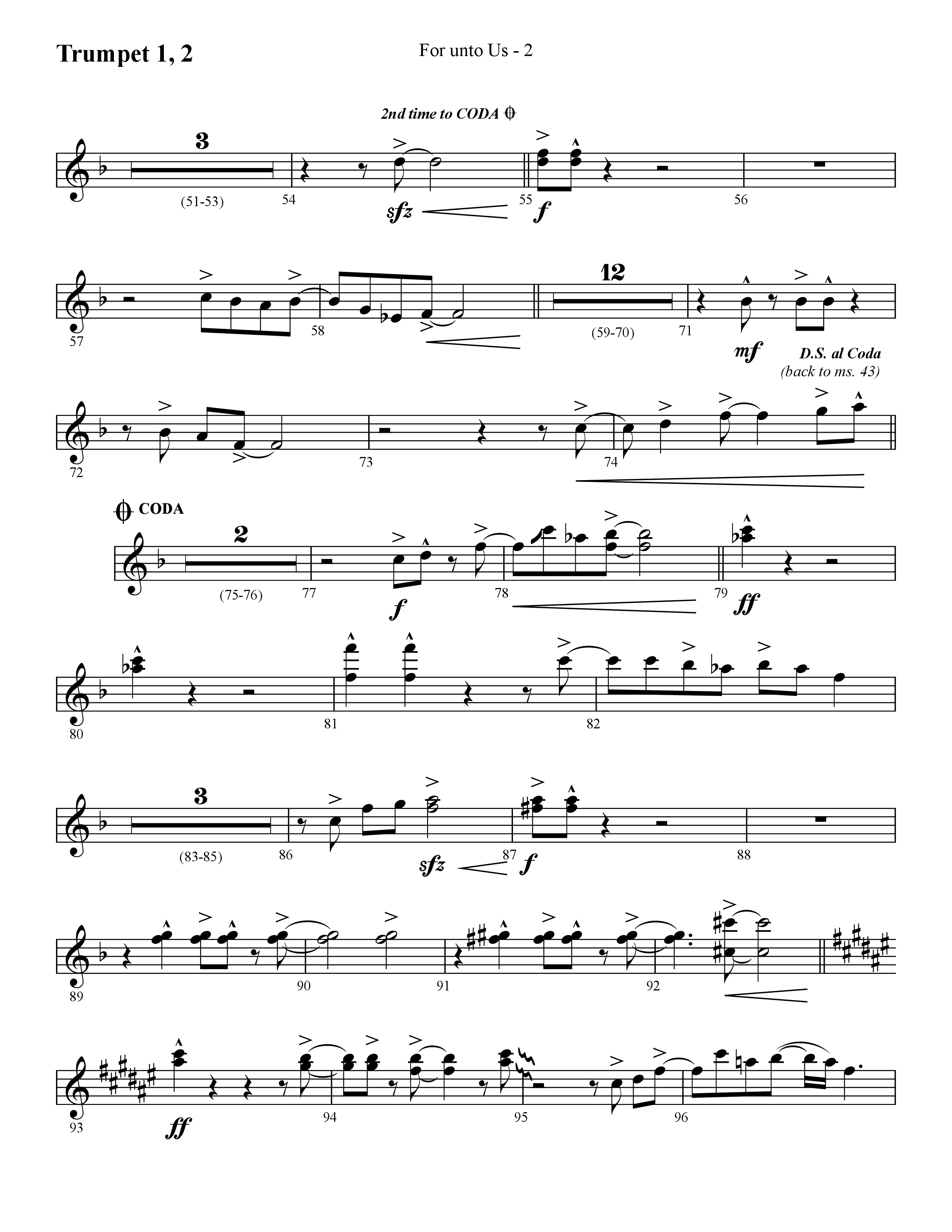 For Unto Us (Choral Anthem SATB) Trumpet 1,2 (Lifeway Choral / Arr. Cliff Duren)