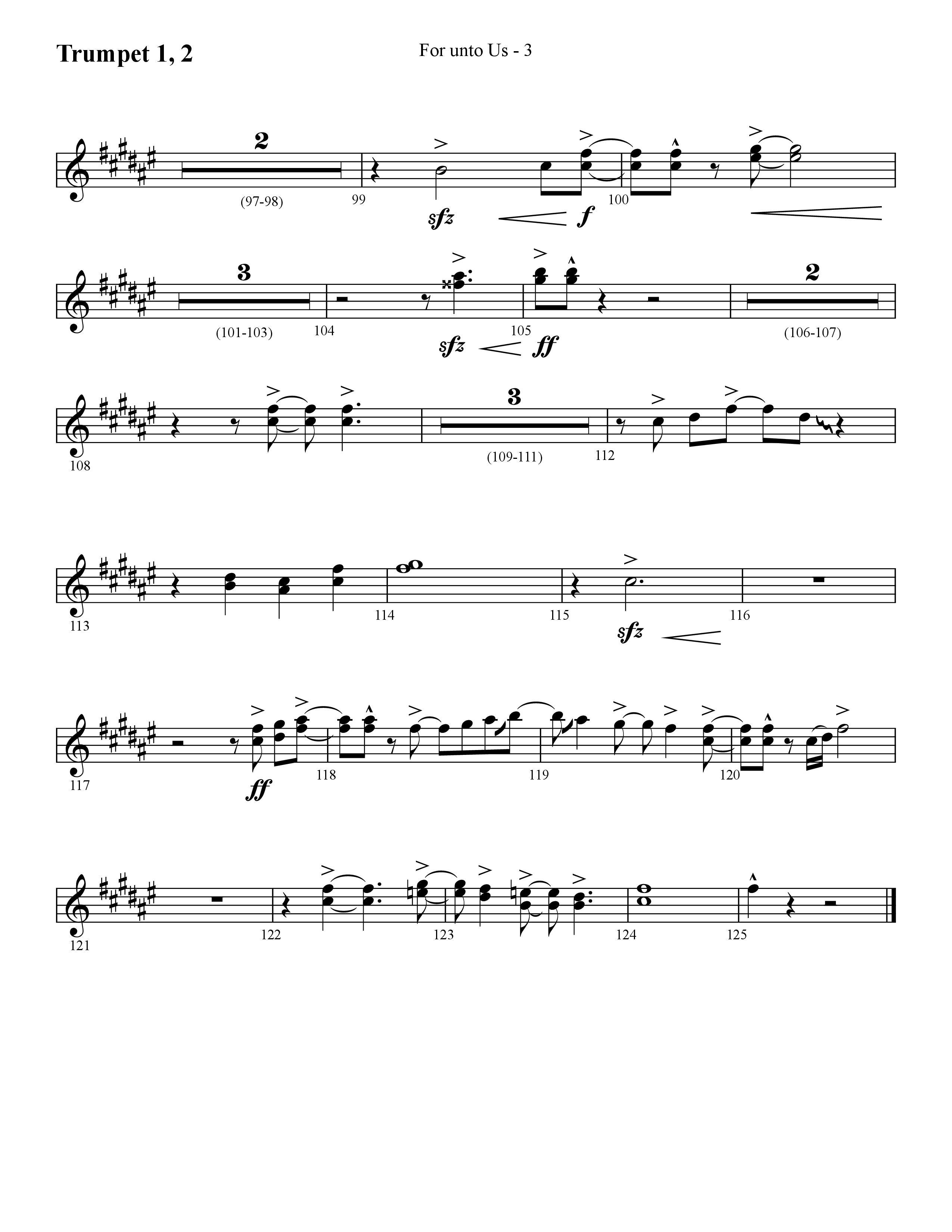 For Unto Us (Choral Anthem SATB) Trumpet 1,2 (Lifeway Choral / Arr. Cliff Duren)