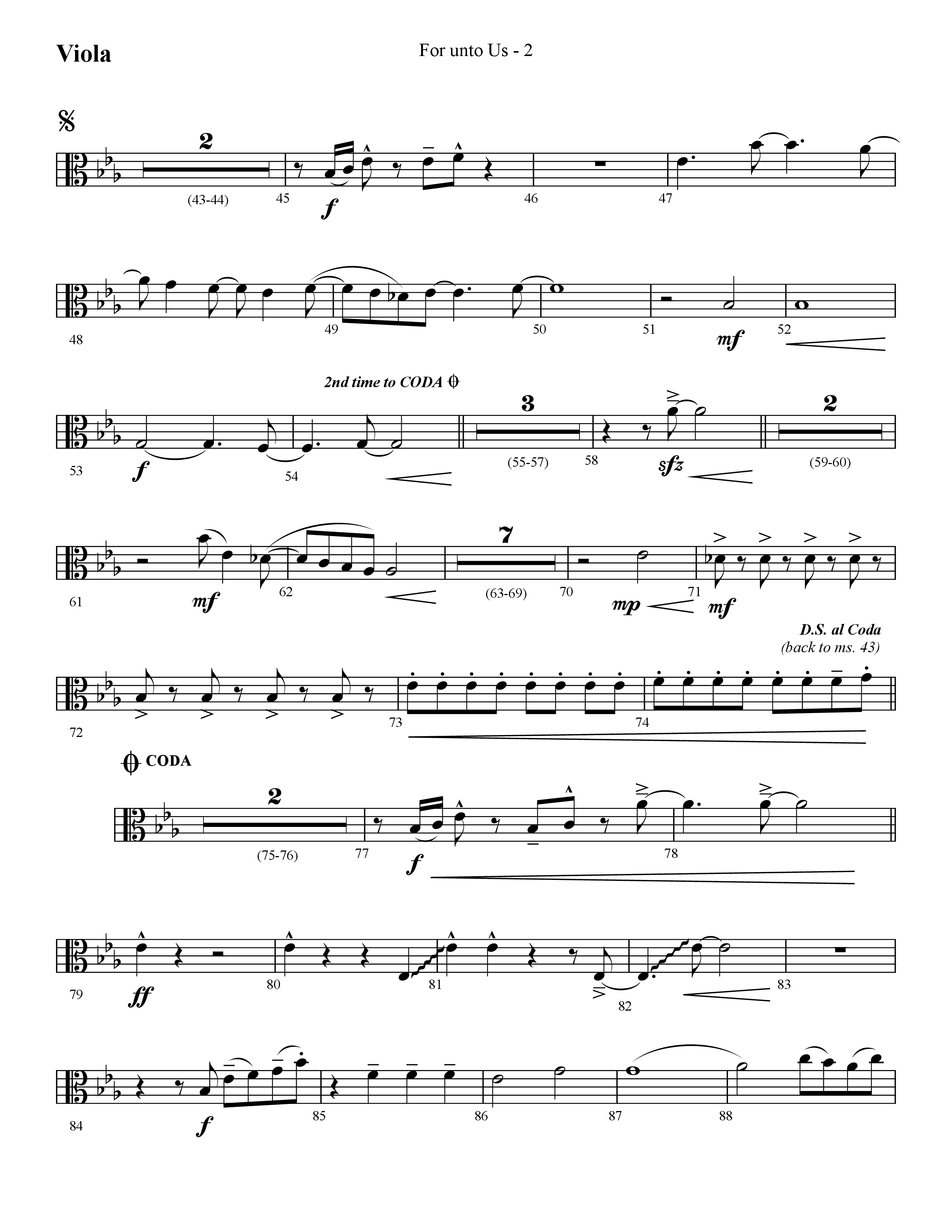 For Unto Us (Choral Anthem SATB) Viola (Lifeway Choral / Arr. Cliff Duren)
