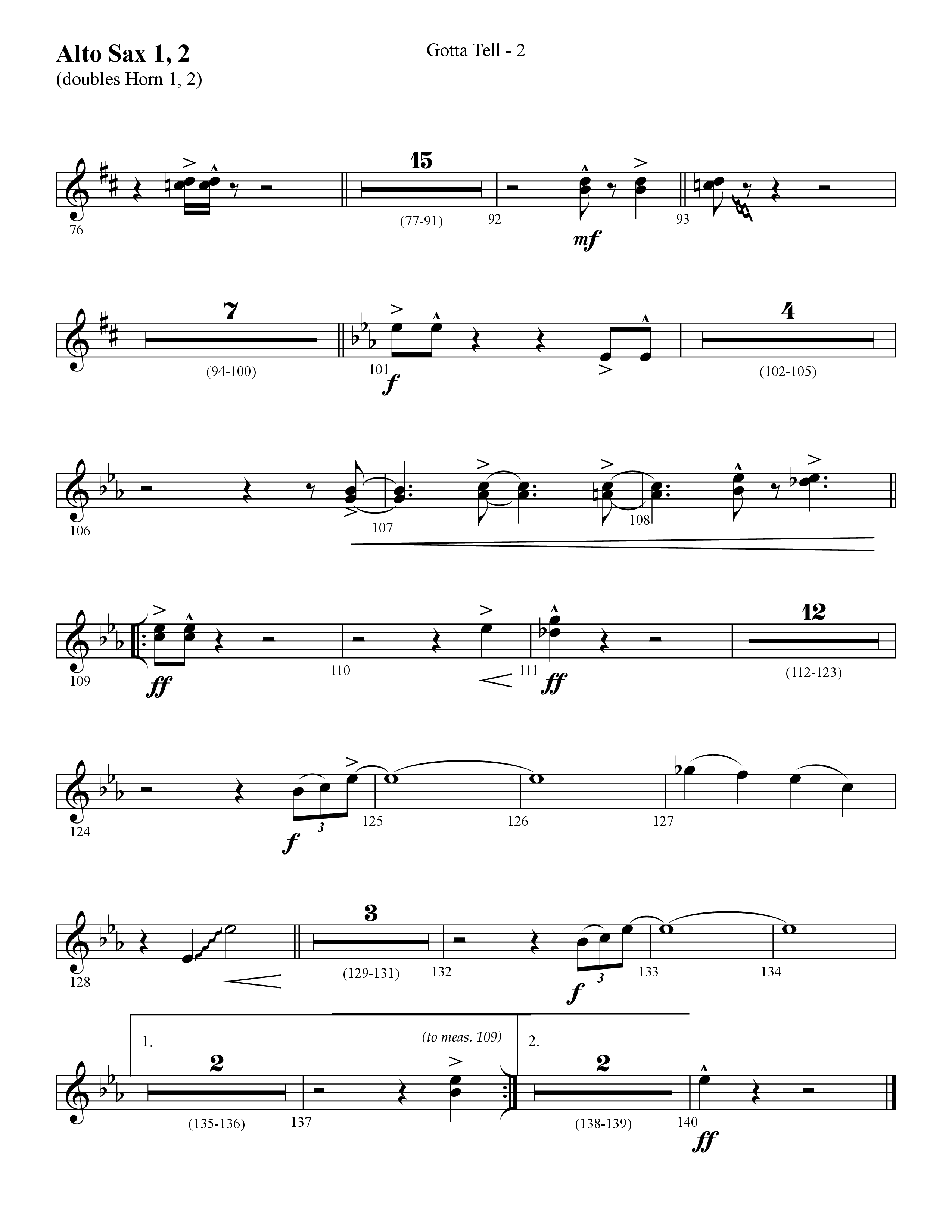 Gotta Tell (Choral Anthem SATB) Alto Sax 1/2 (Lifeway Choral / Arr. Cliff Duren)