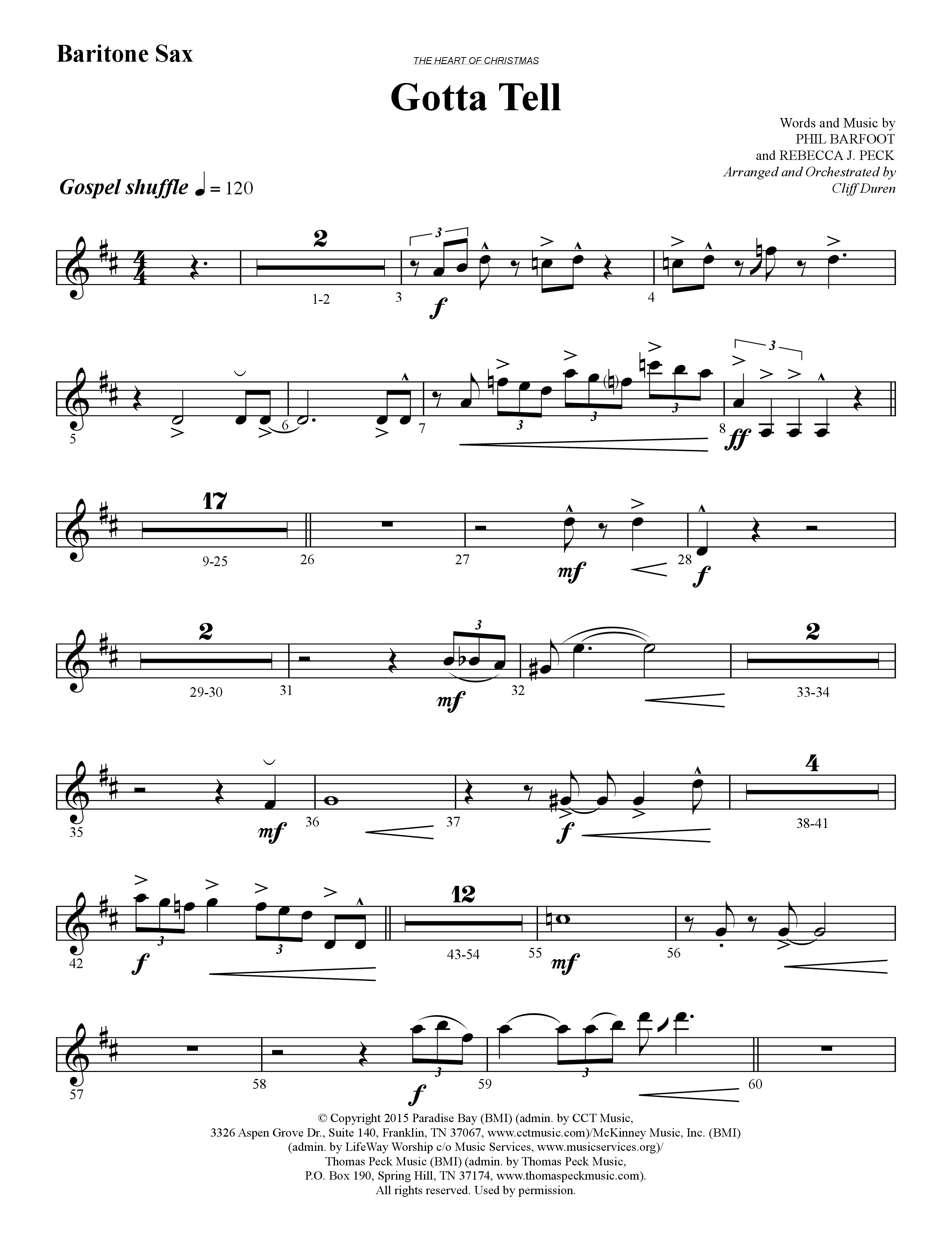 Gotta Tell (Choral Anthem SATB) Bari Sax (Lifeway Choral / Arr. Cliff Duren)