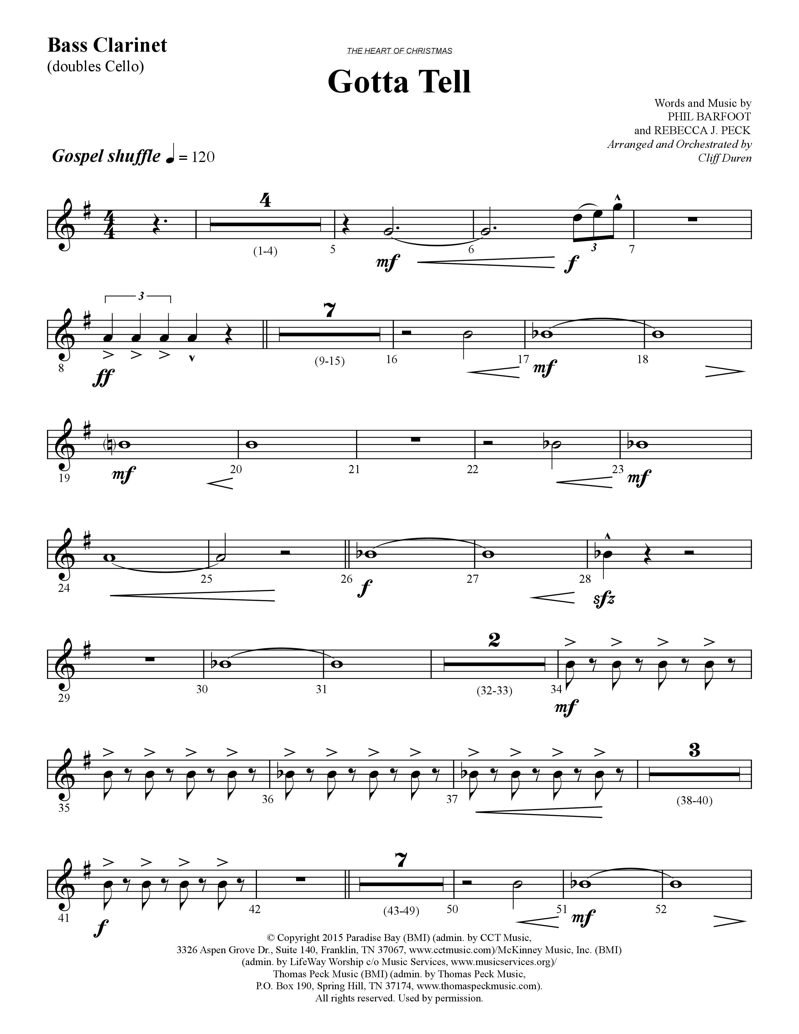 Gotta Tell (Choral Anthem SATB) Bass Clarinet (Lifeway Choral / Arr. Cliff Duren)