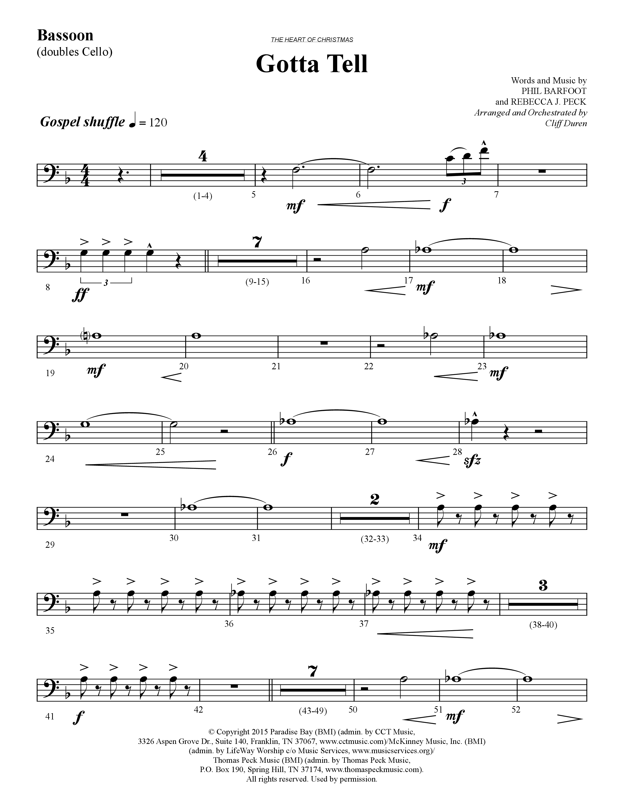 Gotta Tell (Choral Anthem SATB) Bassoon (Lifeway Choral / Arr. Cliff Duren)