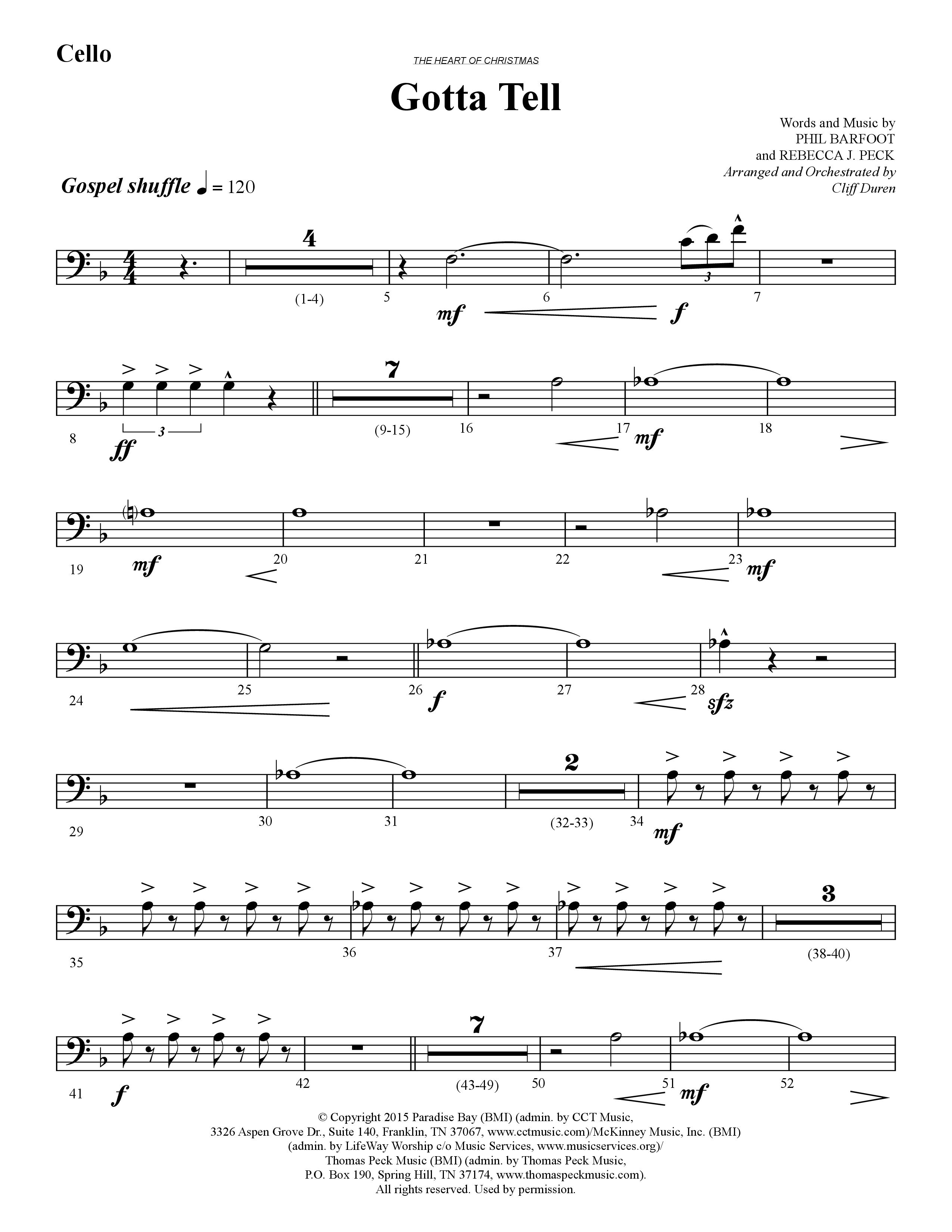 Gotta Tell (Choral Anthem SATB) Cello (Lifeway Choral / Arr. Cliff Duren)