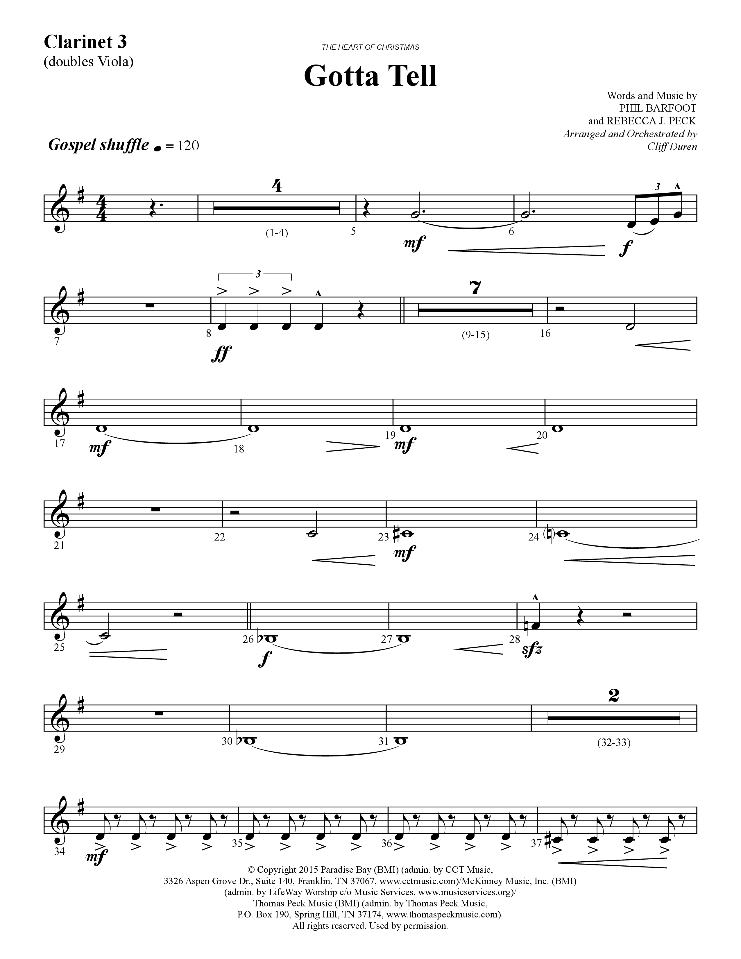 Gotta Tell (Choral Anthem SATB) Clarinet 3 (Lifeway Choral / Arr. Cliff Duren)