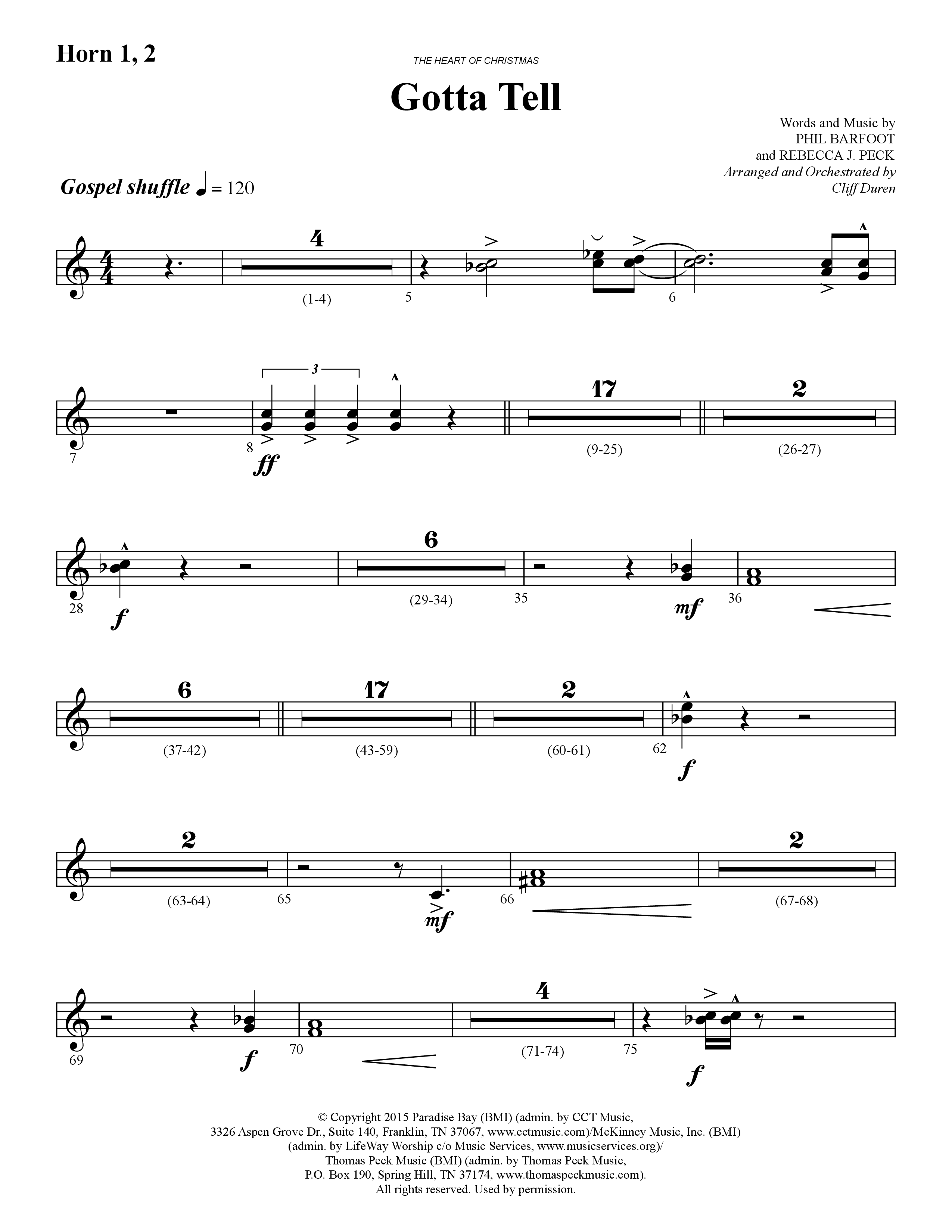 Gotta Tell (Choral Anthem SATB) French Horn 1/2 (Lifeway Choral / Arr. Cliff Duren)