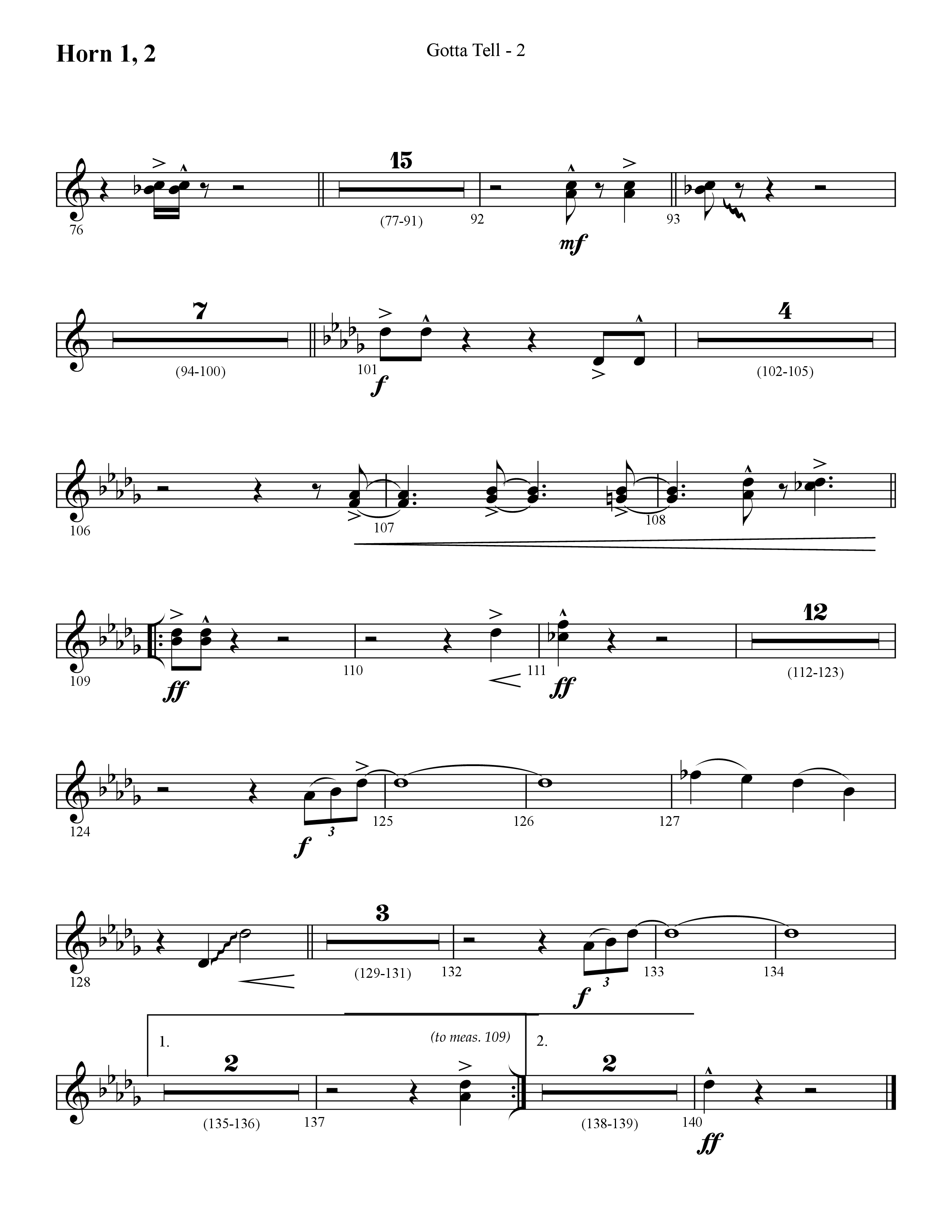 Gotta Tell (Choral Anthem SATB) French Horn 1/2 (Lifeway Choral / Arr. Cliff Duren)