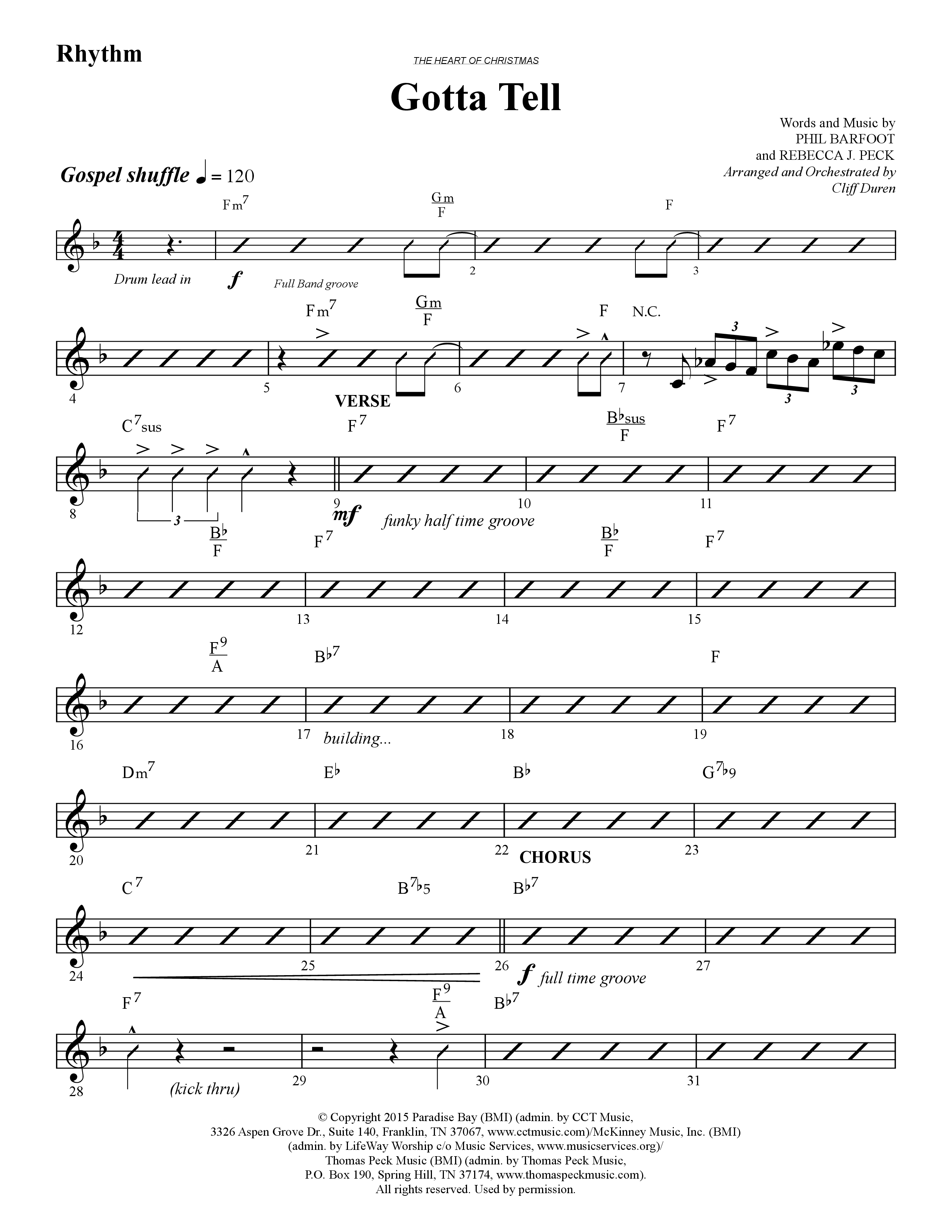 Gotta Tell (Choral Anthem SATB) Rhythm Chart (Lifeway Choral / Arr. Cliff Duren)