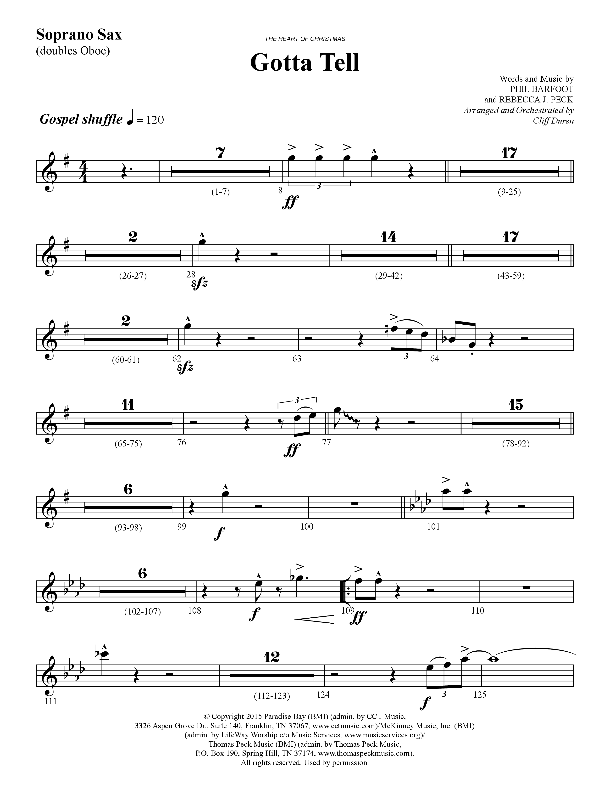Gotta Tell (Choral Anthem SATB) Soprano Sax (Lifeway Choral / Arr. Cliff Duren)