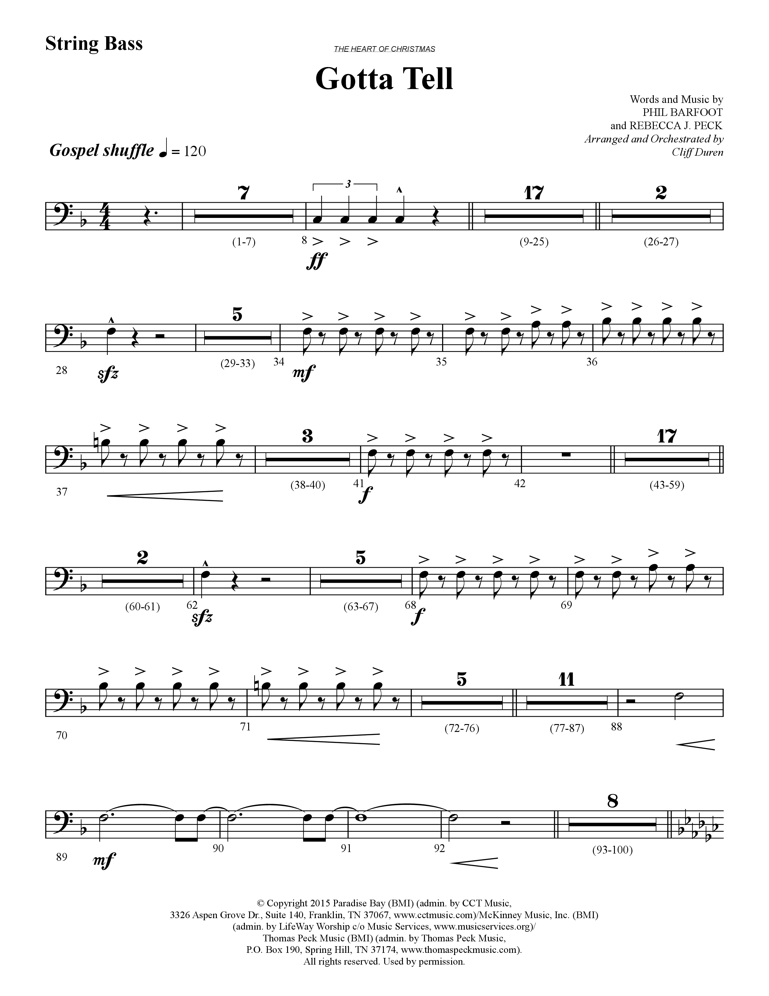 Gotta Tell (Choral Anthem SATB) String Bass (Lifeway Choral / Arr. Cliff Duren)
