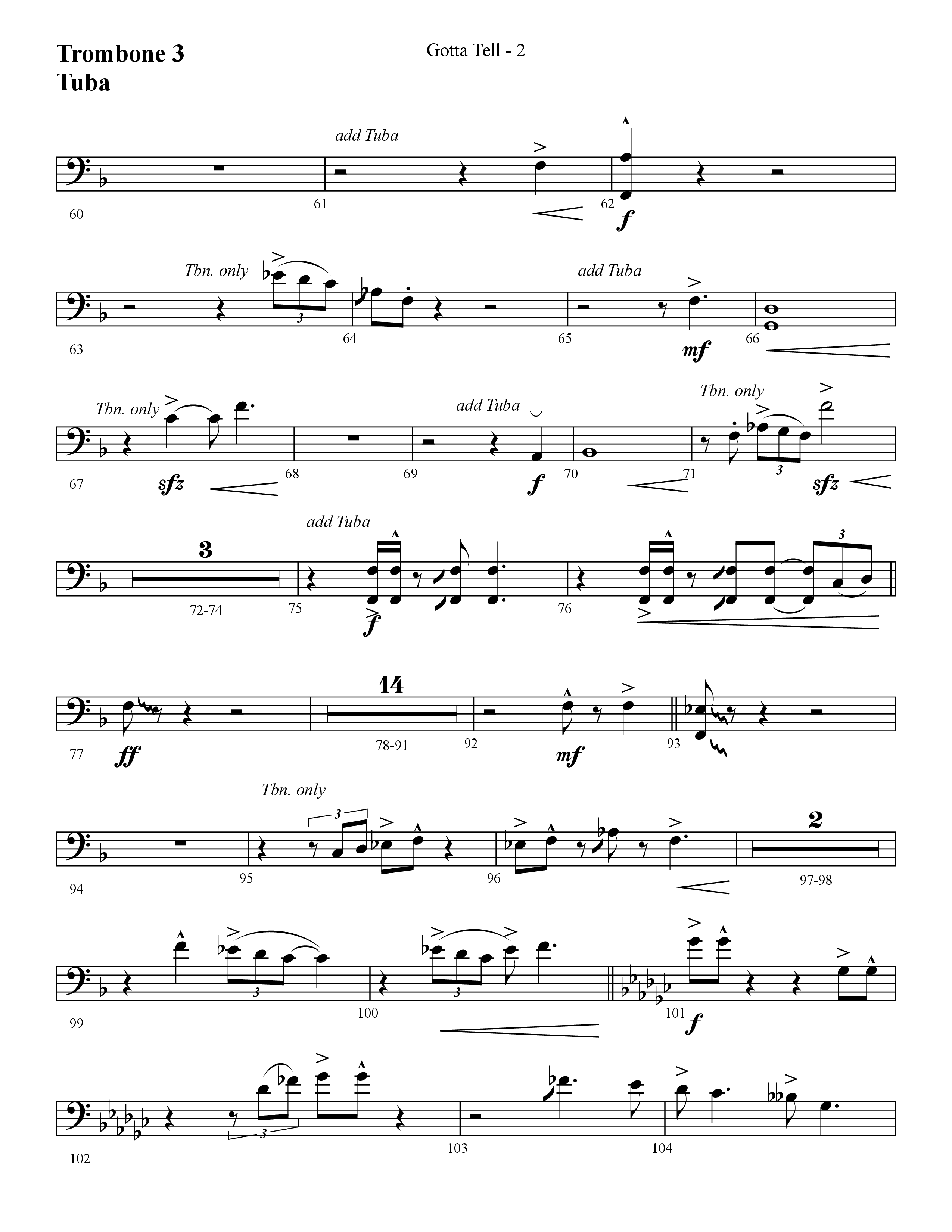 Gotta Tell (Choral Anthem SATB) Trombone 3/Tuba (Lifeway Choral / Arr. Cliff Duren)