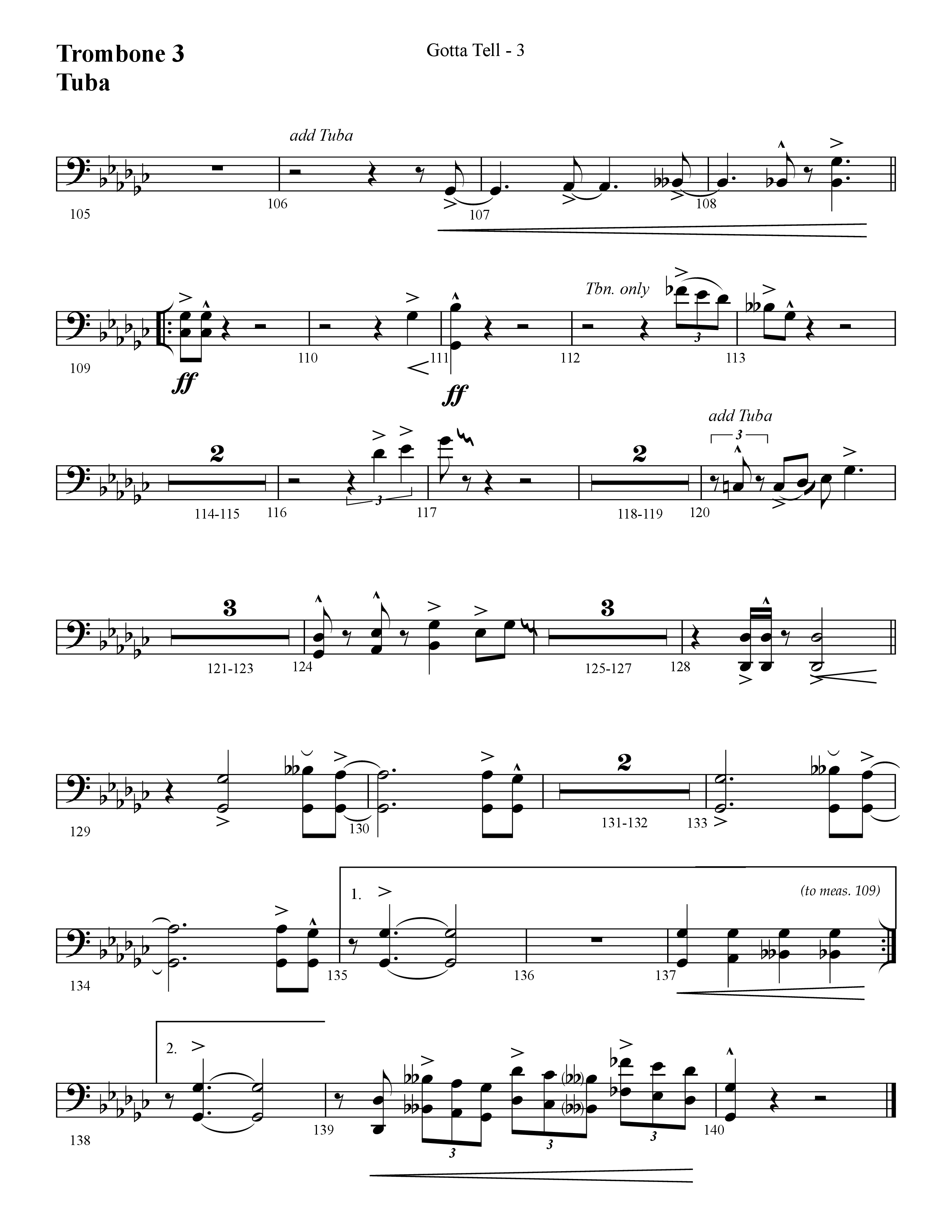 Gotta Tell (Choral Anthem SATB) Trombone 3/Tuba (Lifeway Choral / Arr. Cliff Duren)