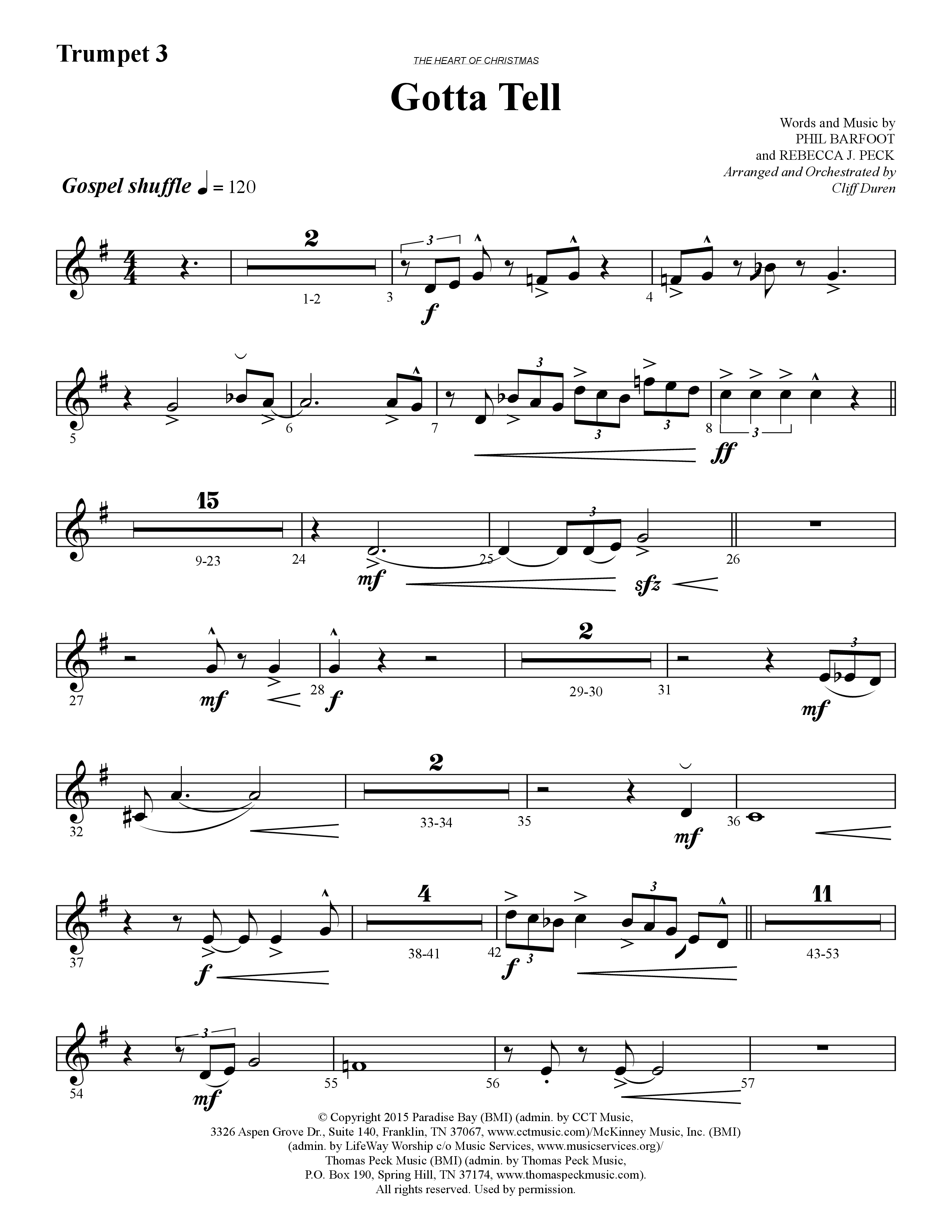 Gotta Tell (Choral Anthem SATB) Trumpet 3 (Lifeway Choral / Arr. Cliff Duren)