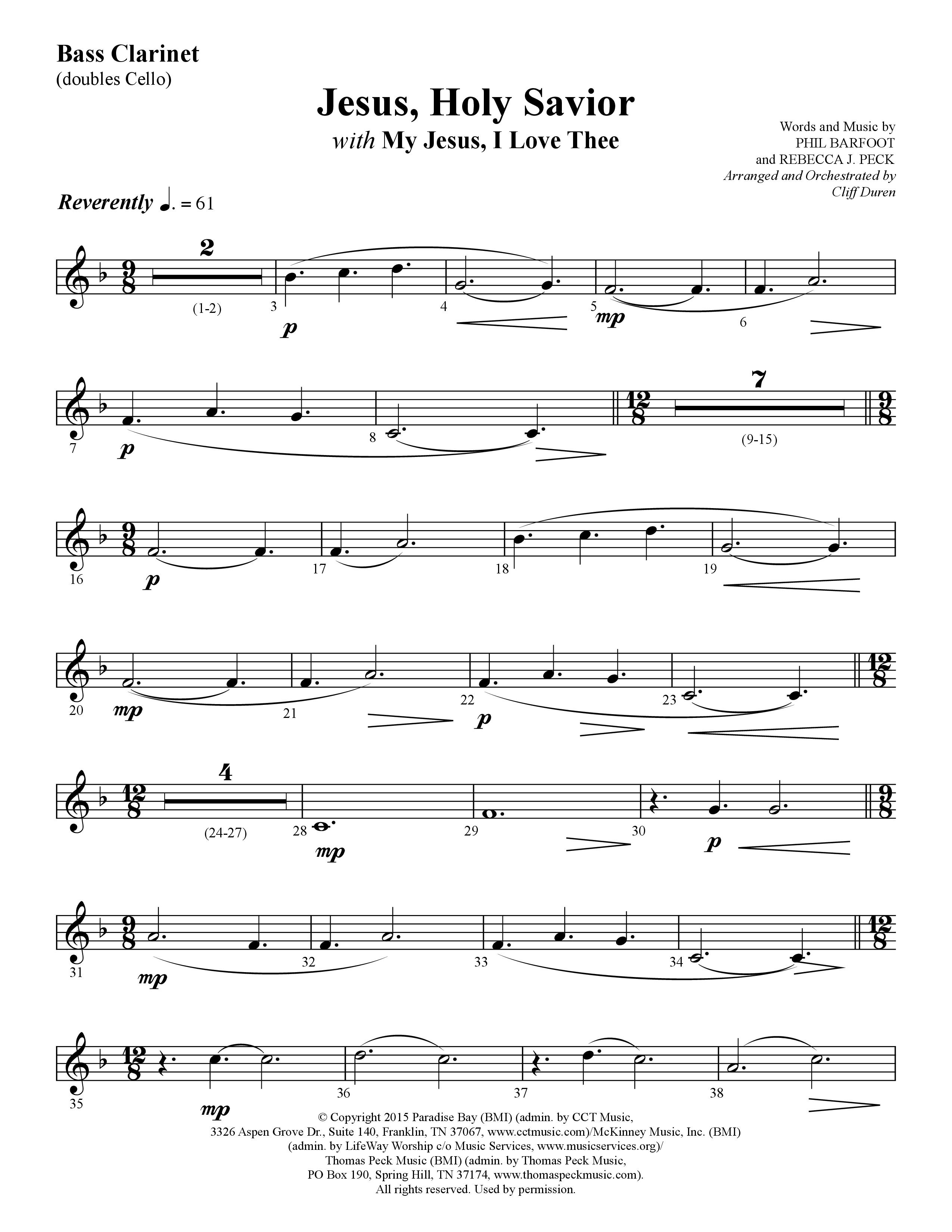 Jesus Holy Savior (with My Jesus I Love Thee) (Choral Anthem SATB) Bass Clarinet (Lifeway Choral / Arr. Cliff Duren)