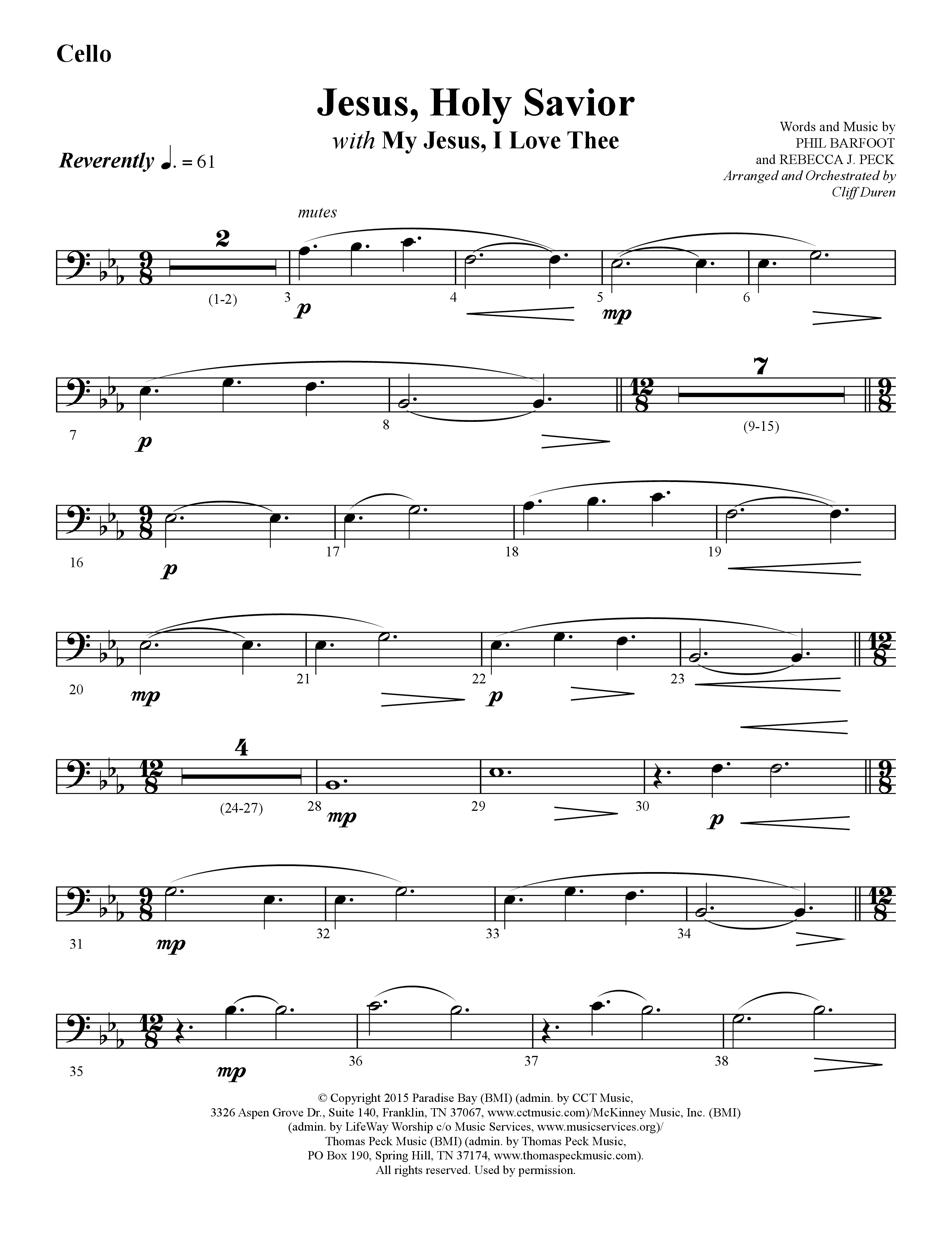Jesus Holy Savior (with My Jesus I Love Thee) (Choral Anthem SATB) Cello (Lifeway Choral / Arr. Cliff Duren)