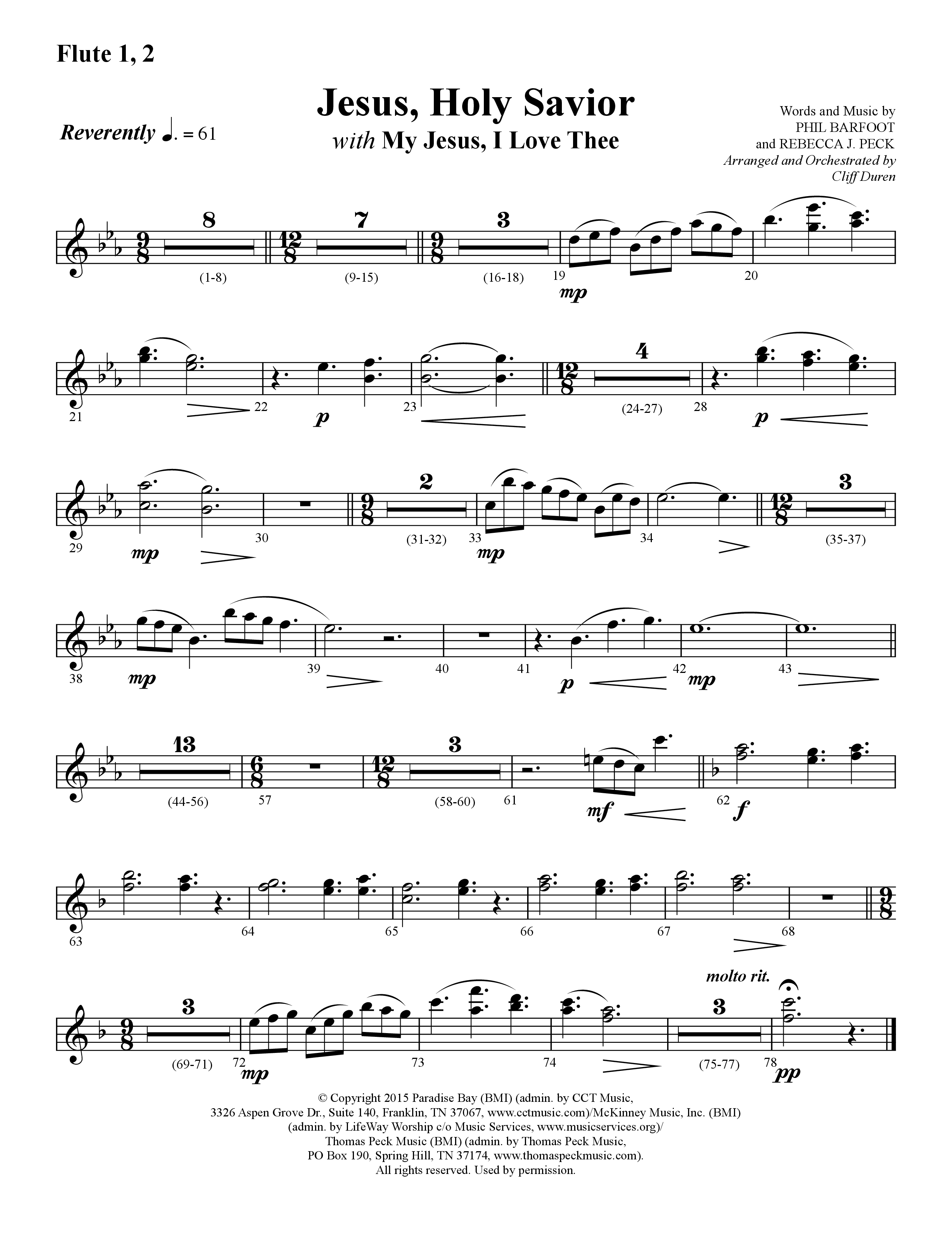 Jesus Holy Savior (with My Jesus I Love Thee) (Choral Anthem SATB) Flute 1/2 (Lifeway Choral / Arr. Cliff Duren)