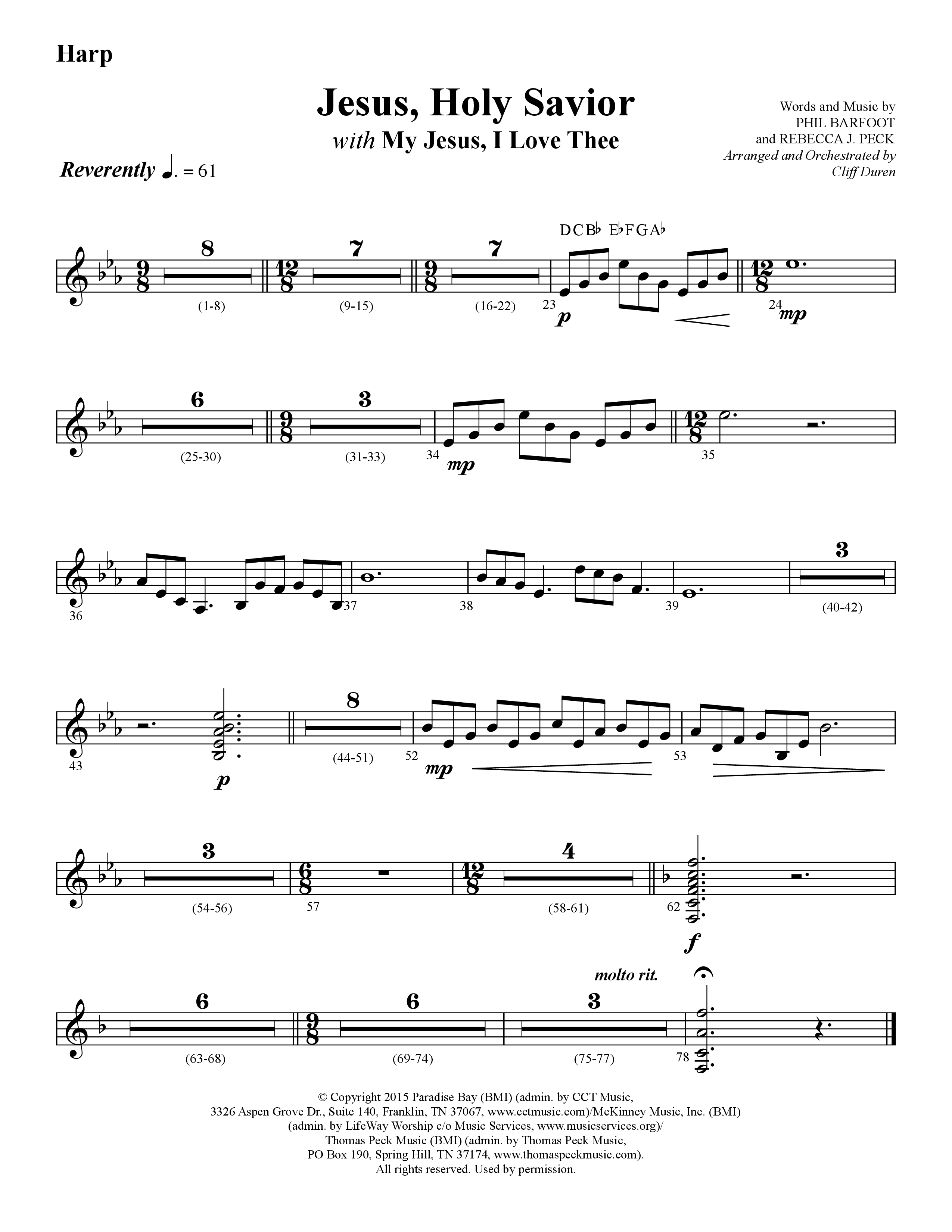 Jesus Holy Savior (with My Jesus I Love Thee) (Choral Anthem SATB) Harp (Lifeway Choral / Arr. Cliff Duren)