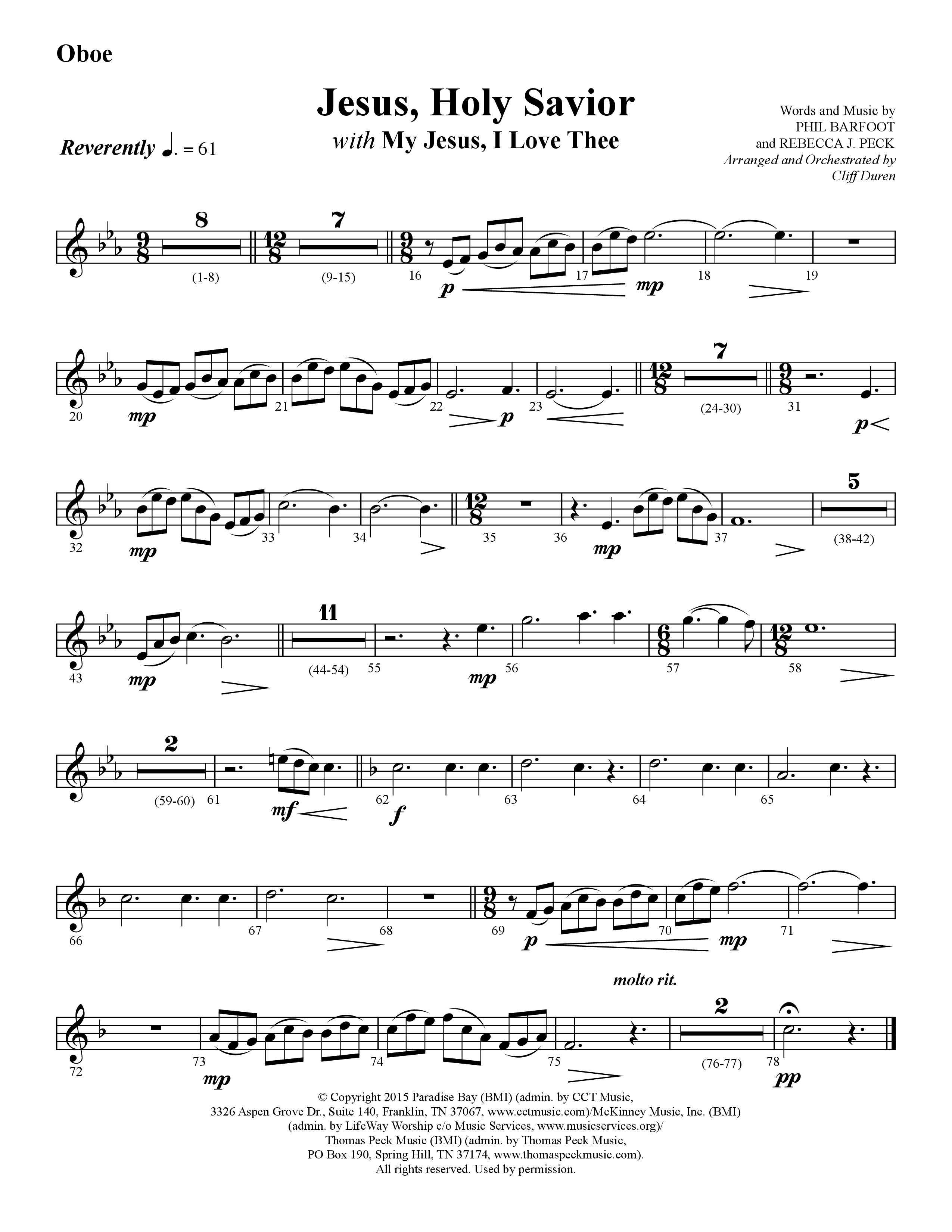 Jesus Holy Savior (with My Jesus I Love Thee) (Choral Anthem SATB) Oboe (Lifeway Choral / Arr. Cliff Duren)
