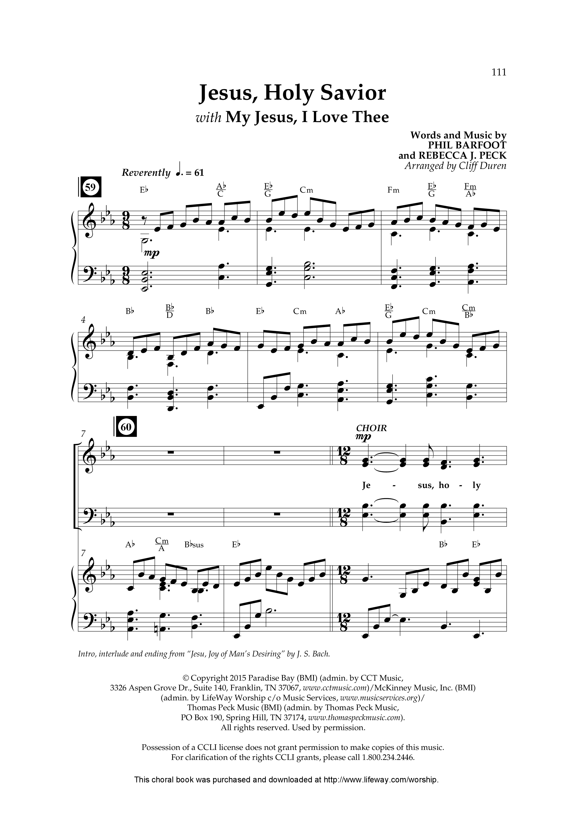 Jesus Holy Savior (with My Jesus I Love Thee) (Choral Anthem SATB) Anthem (SATB/Piano) (Lifeway Choral / Arr. Cliff Duren)