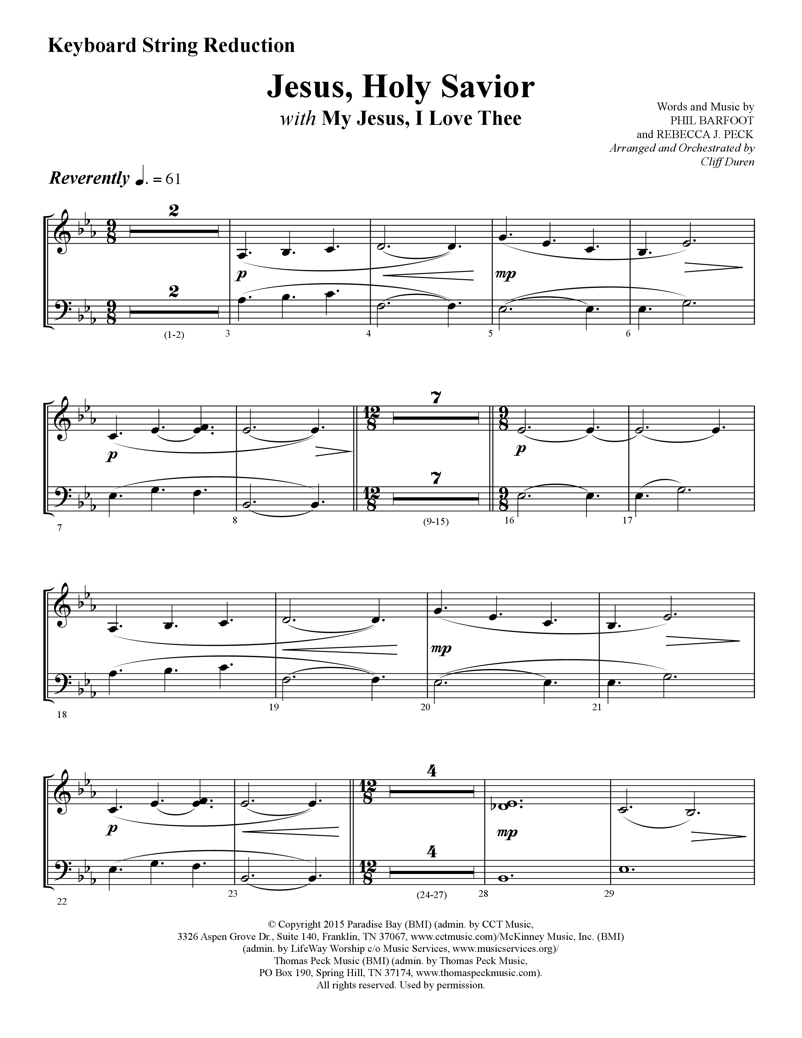 Jesus Holy Savior (with My Jesus I Love Thee) (Choral Anthem SATB) String Reduction (Lifeway Choral / Arr. Cliff Duren)